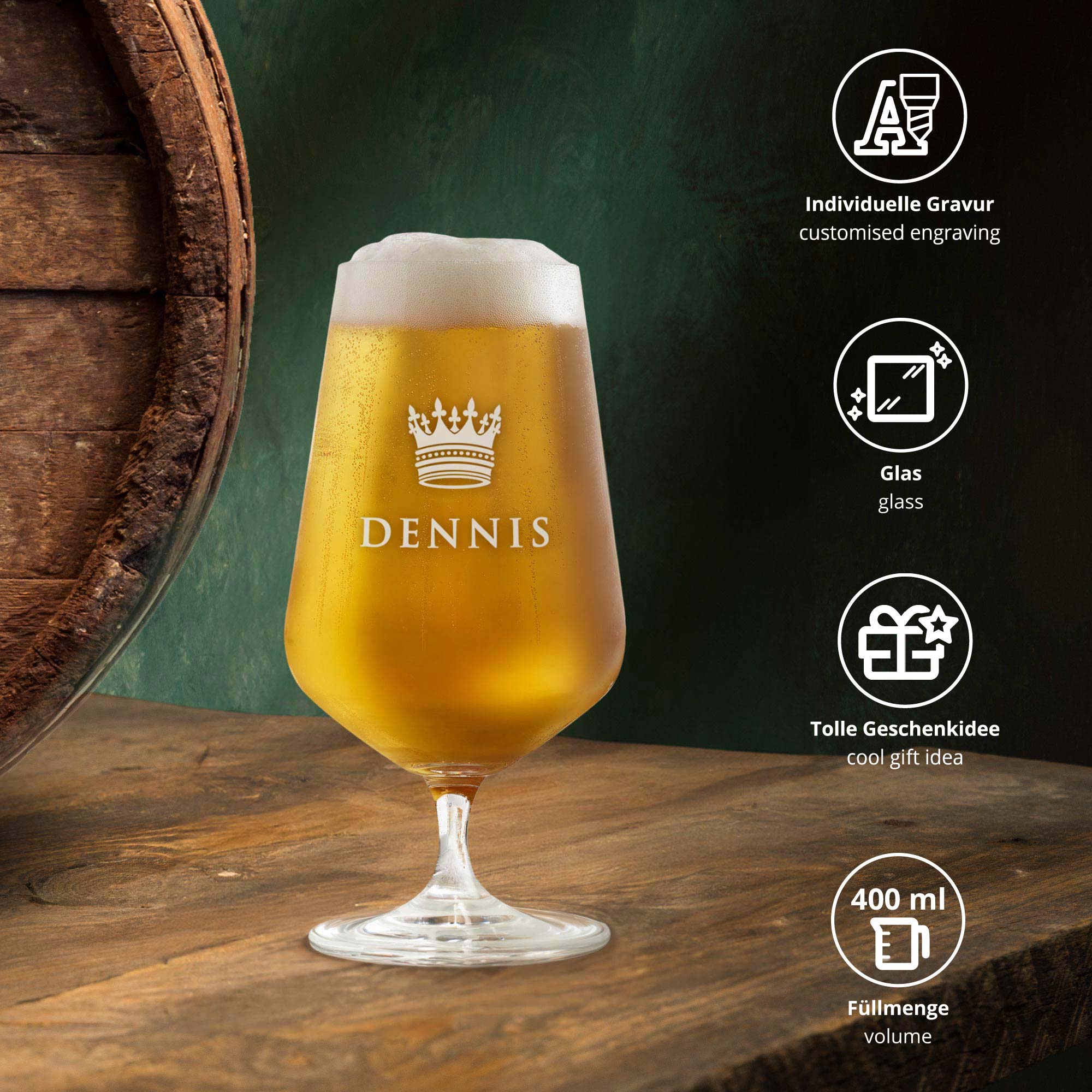 Bierglas mit Gravur - König Krone