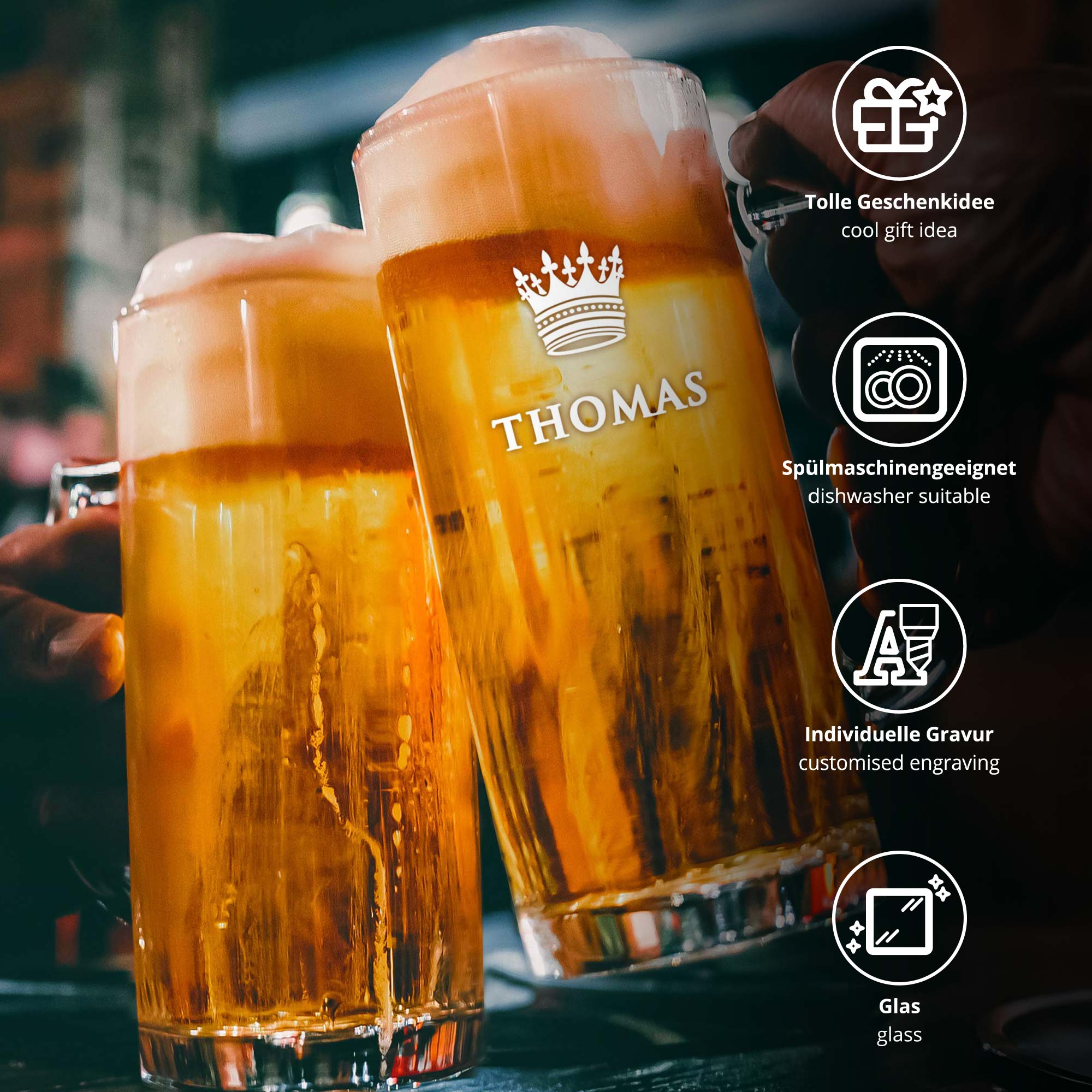 Bierkrug - Krone groß - Personalisiert