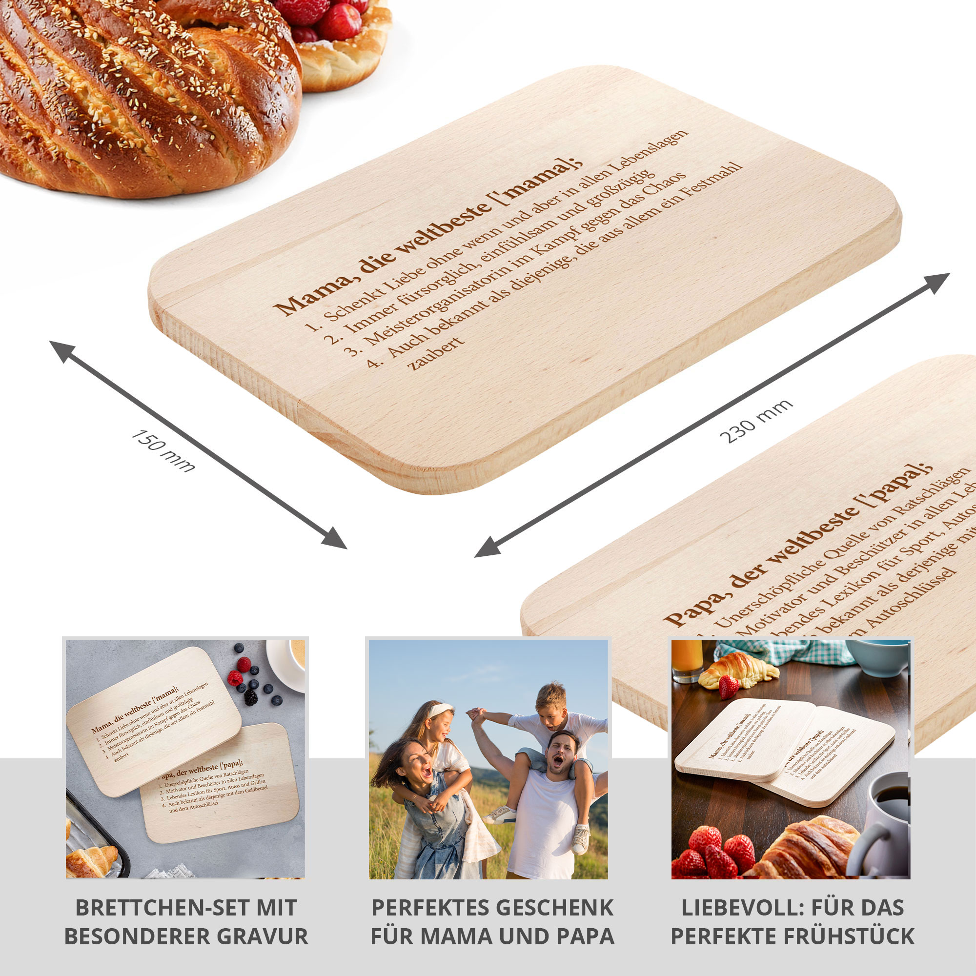 Frühstücksbrettchen Set mit Gravur - Definition Eltern Frühstücksbrettchen Set mit Gravur - Definition Eltern