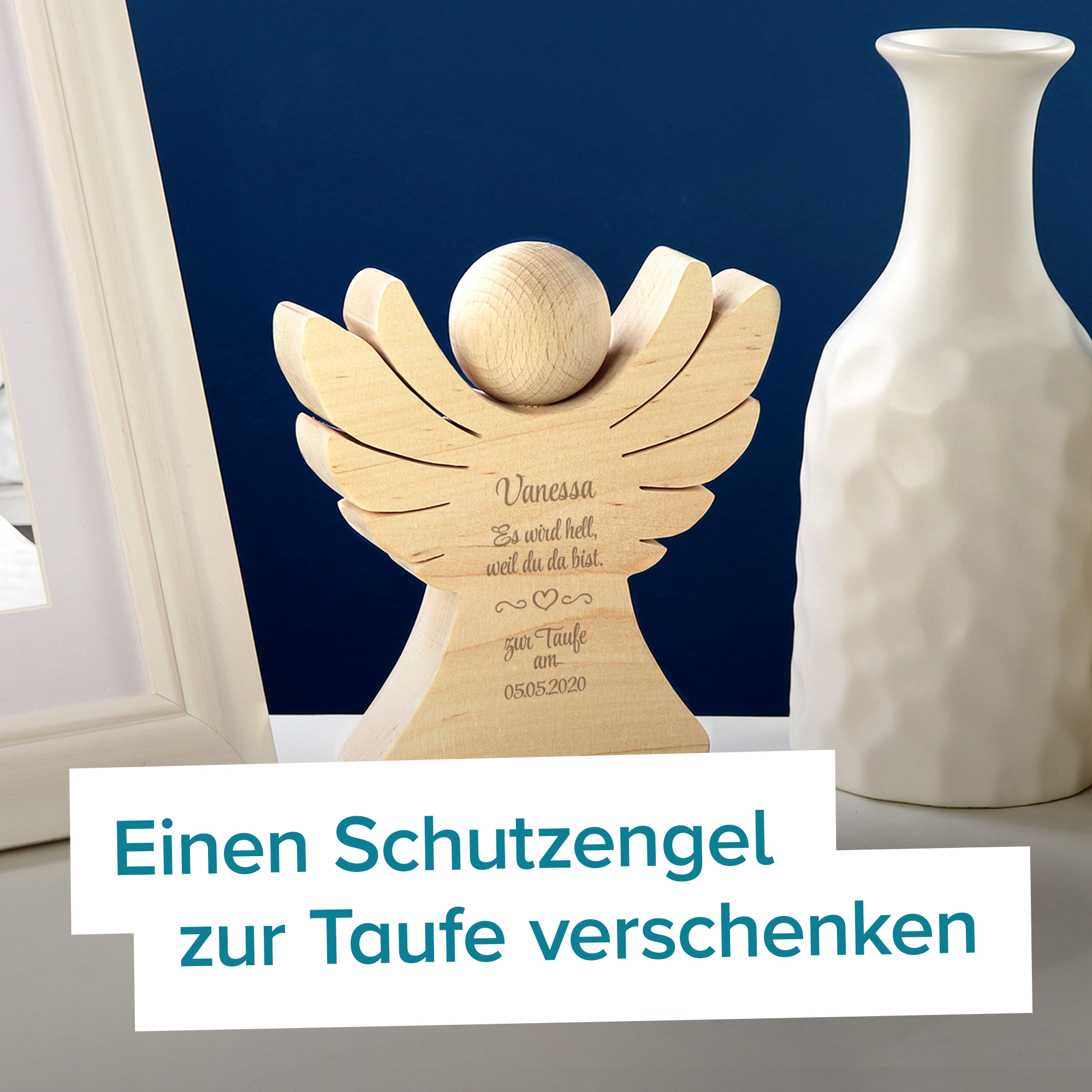 Holzengel mit Gravur zur Taufe 3474 - 4