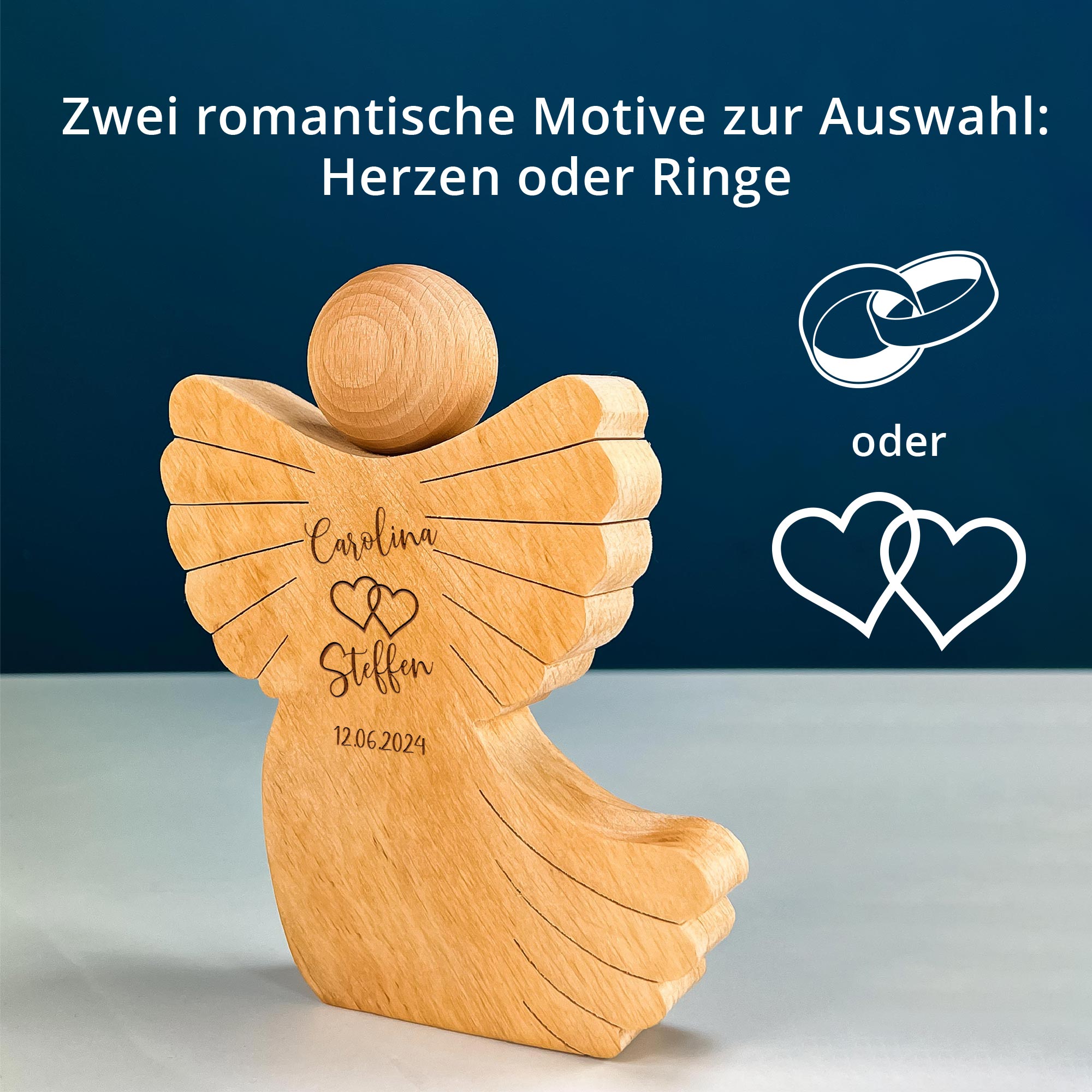 Holzengel mit Schweif - Hochzeit - Personalisiert