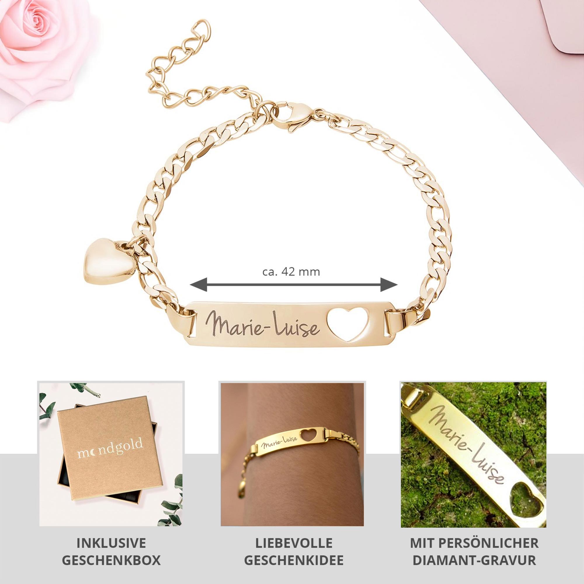 Armband mit Herzstanze Gold - Namensgravur