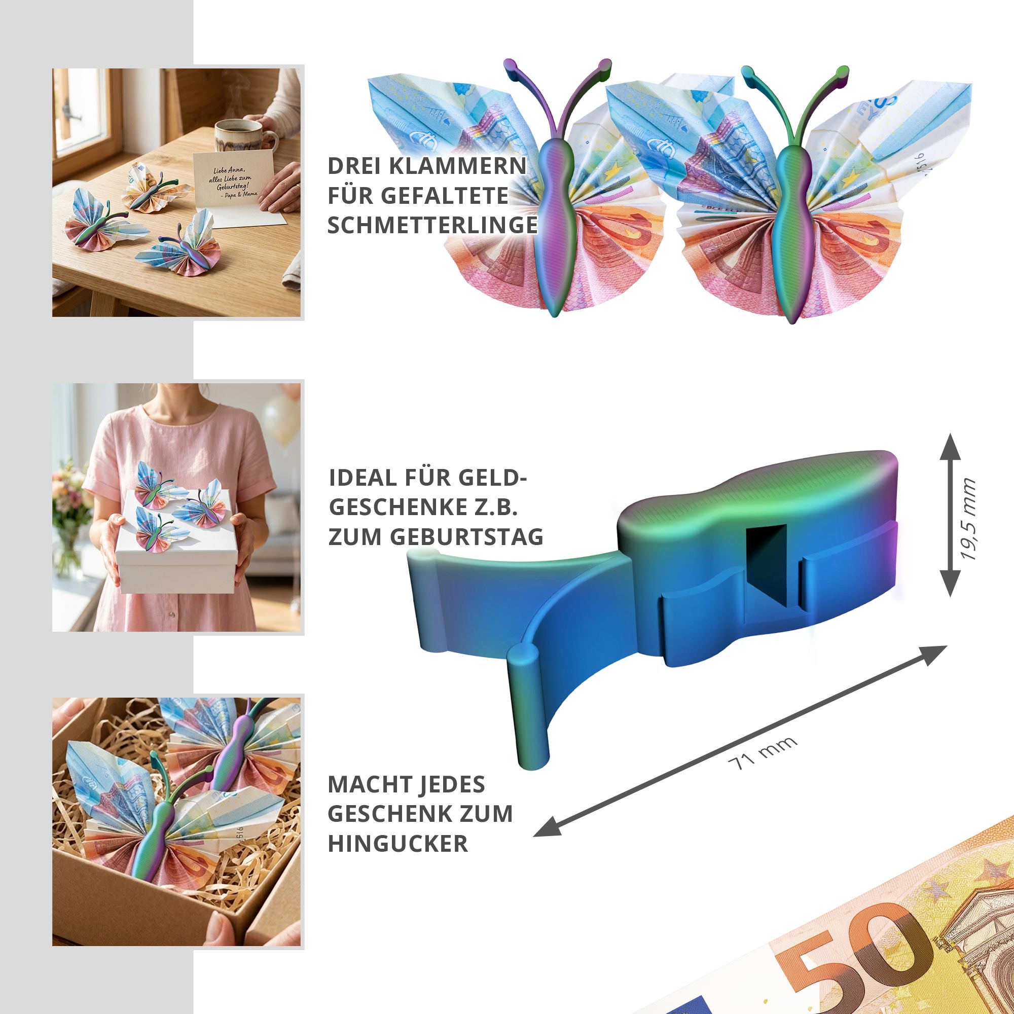 Geldgeschenk Schmetterling Farbverlauf – 3er Set Geschenkverpackung für Geld