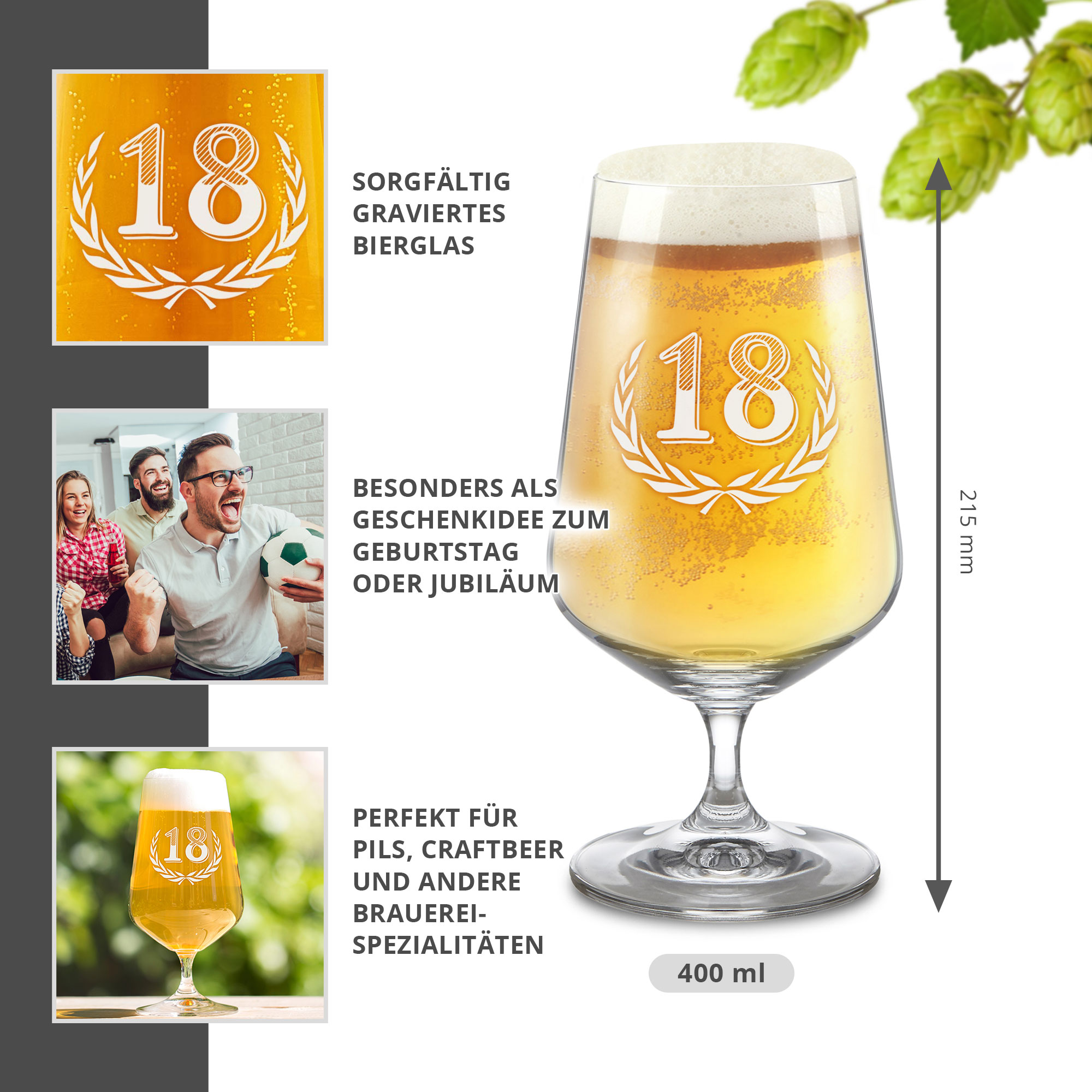 Bierglas mit Gravur zum 18. Geburtstag Bierglas mit Gravur zum 18. Geburtstag