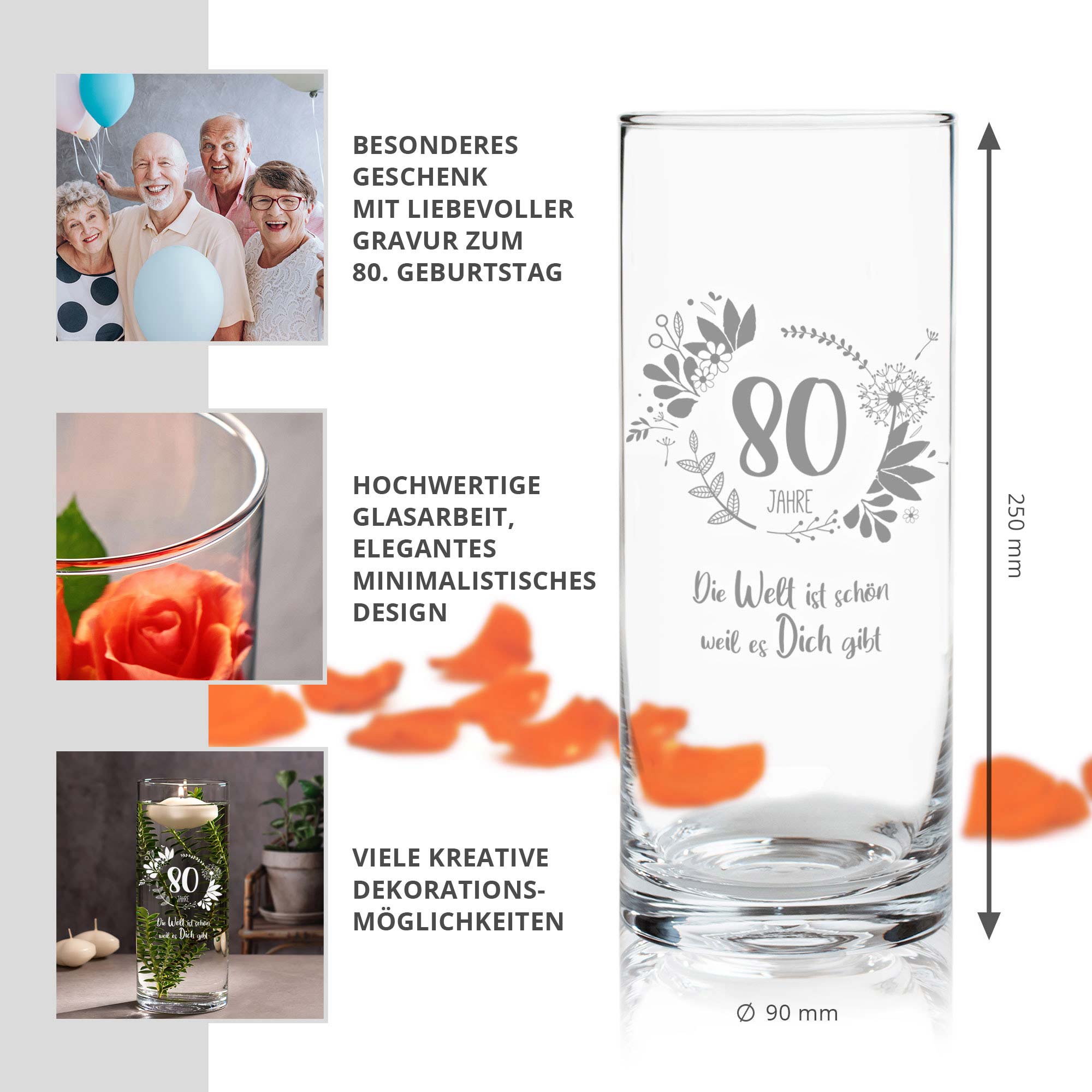 Runde Vase mit Gravur - 80. Geburtstag