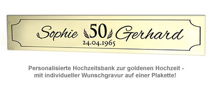 Personalisierte Hochzeitsbank zur goldenen Hochzeit