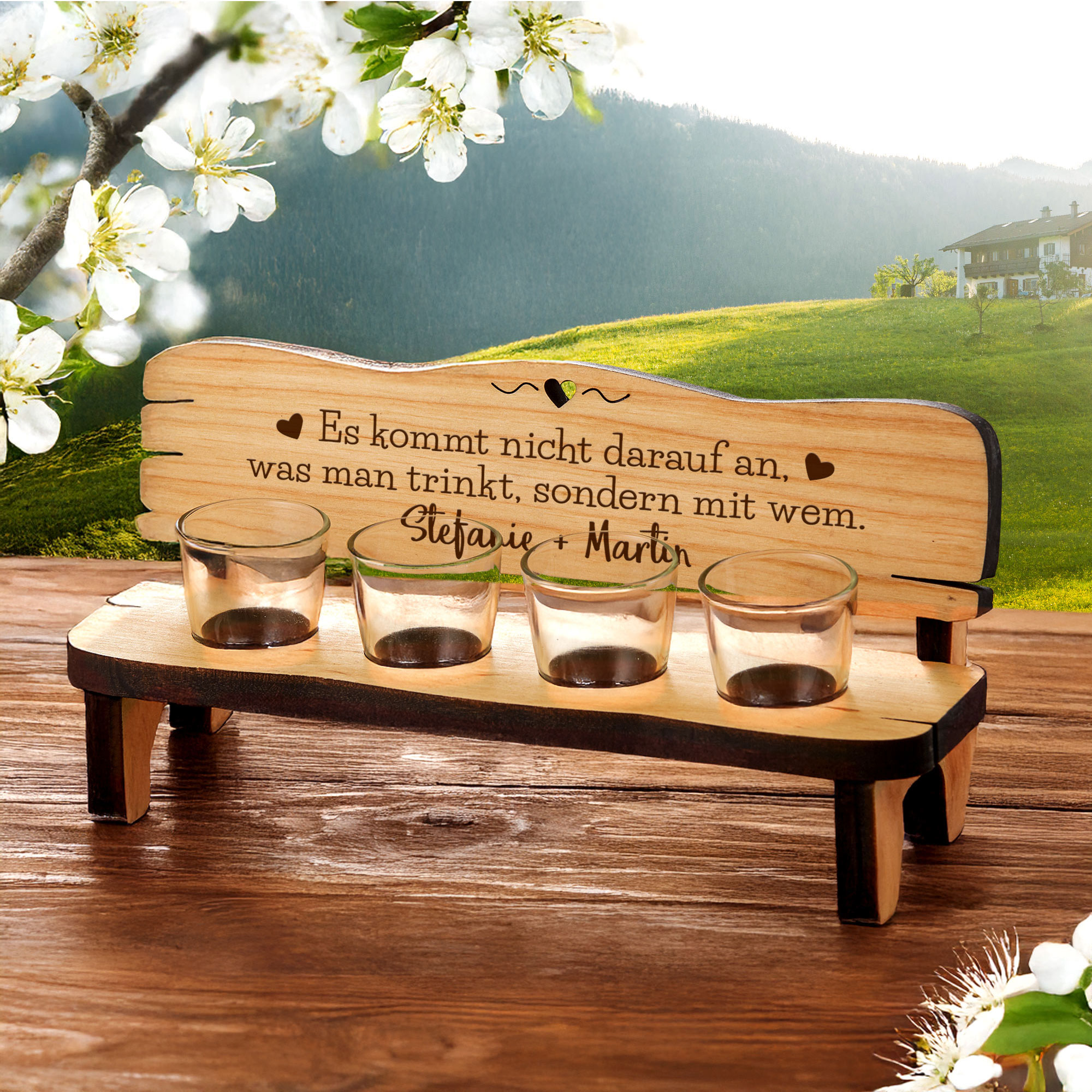 Personalisierte 4er Schnapsbank - Trinkspruch Personalisierte 4er Schnapsbank - Trinkspruch