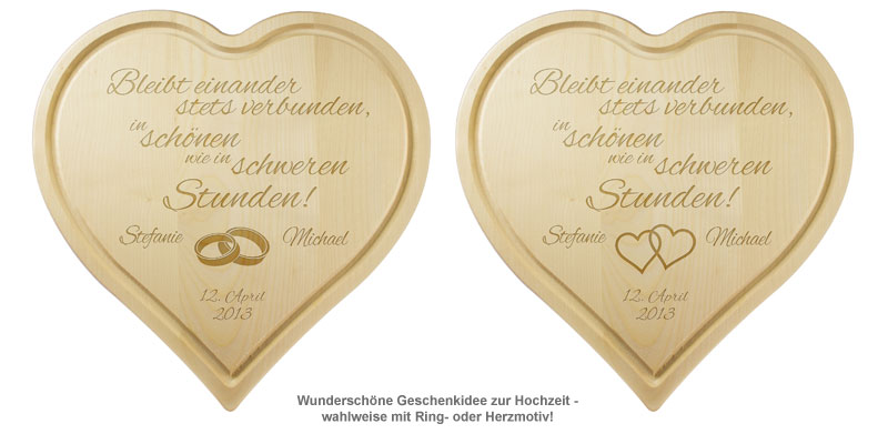 Graviertes Brett - Herz zur Hochzeit 1265 - 5