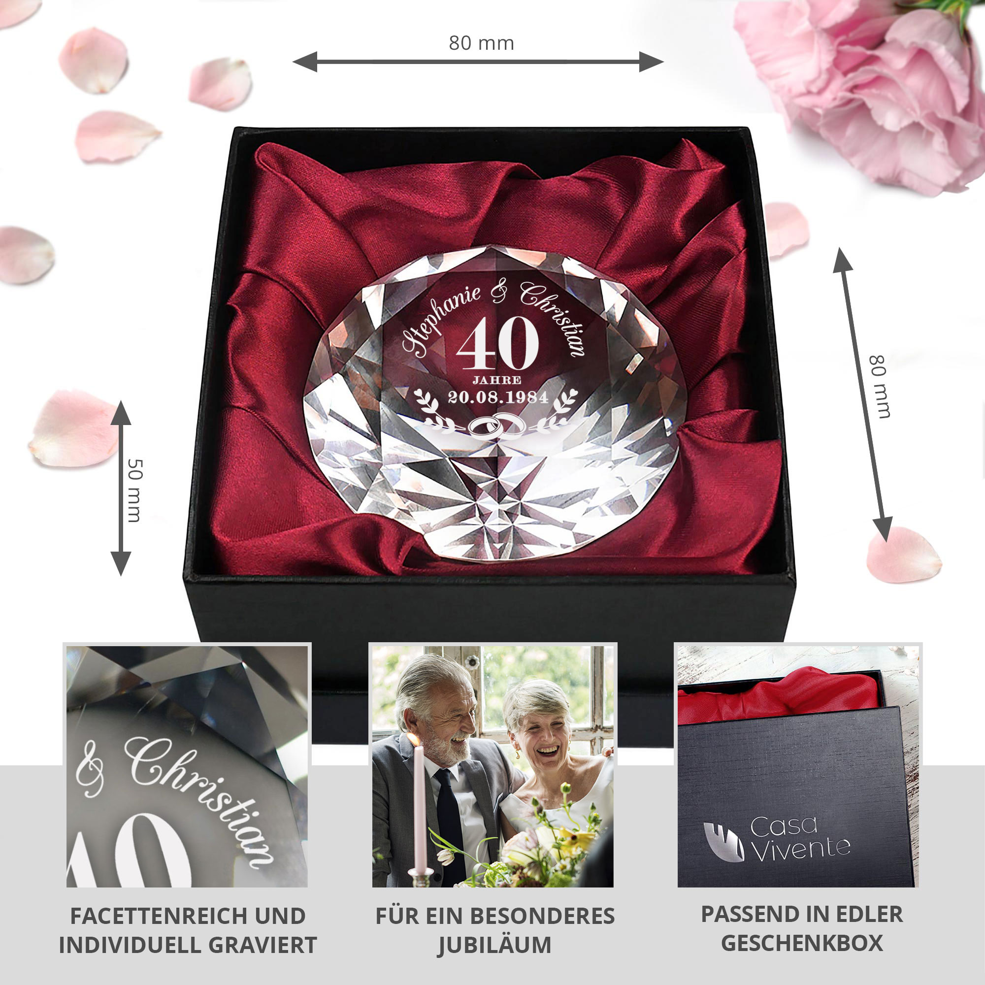 Kristall - Diamant - Rubinhochzeit - Personalisiert