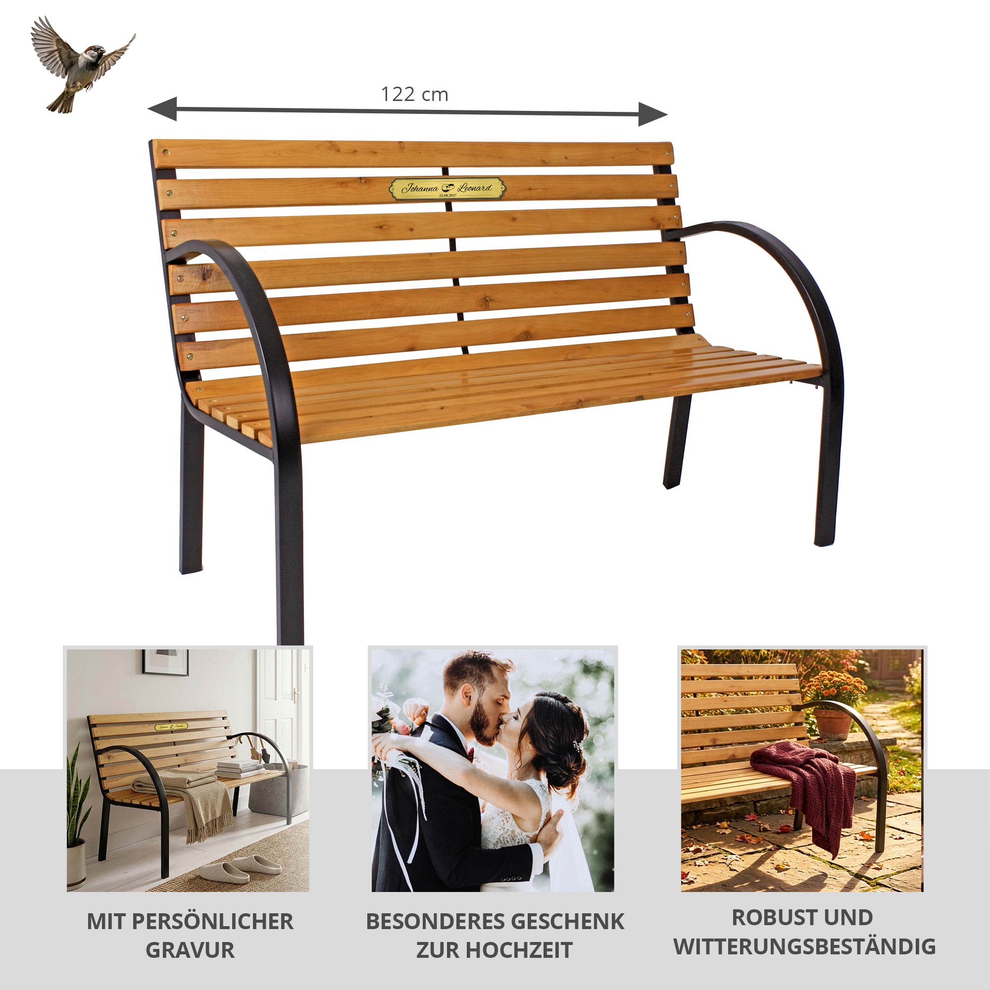 Personalisierte Hochzeitsbank 2 Sitzer - Schwarz Personalisierte Hochzeitsbank 2 Sitzer - Schwarz