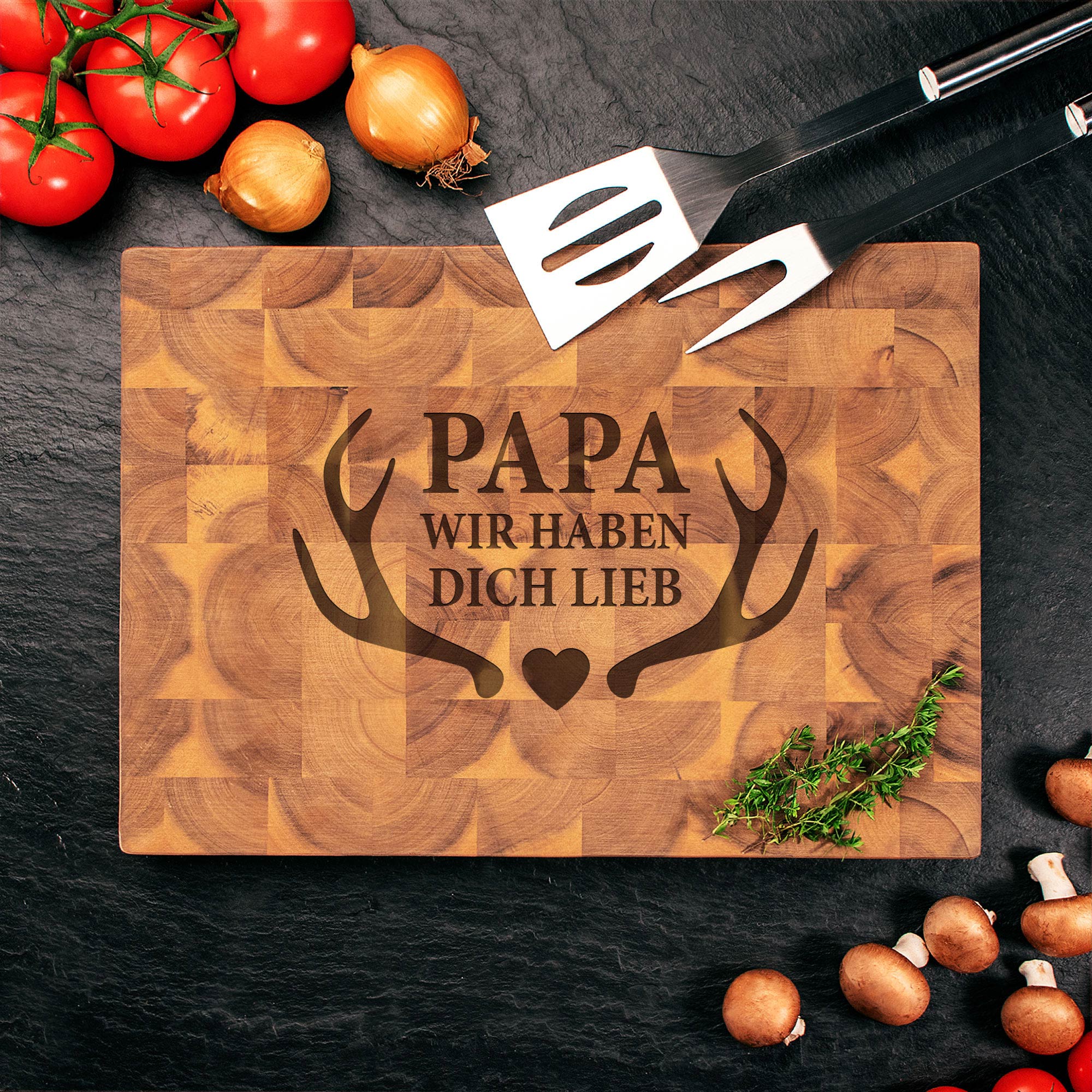 Servierbrett mit Gravur für Papa - Geweih