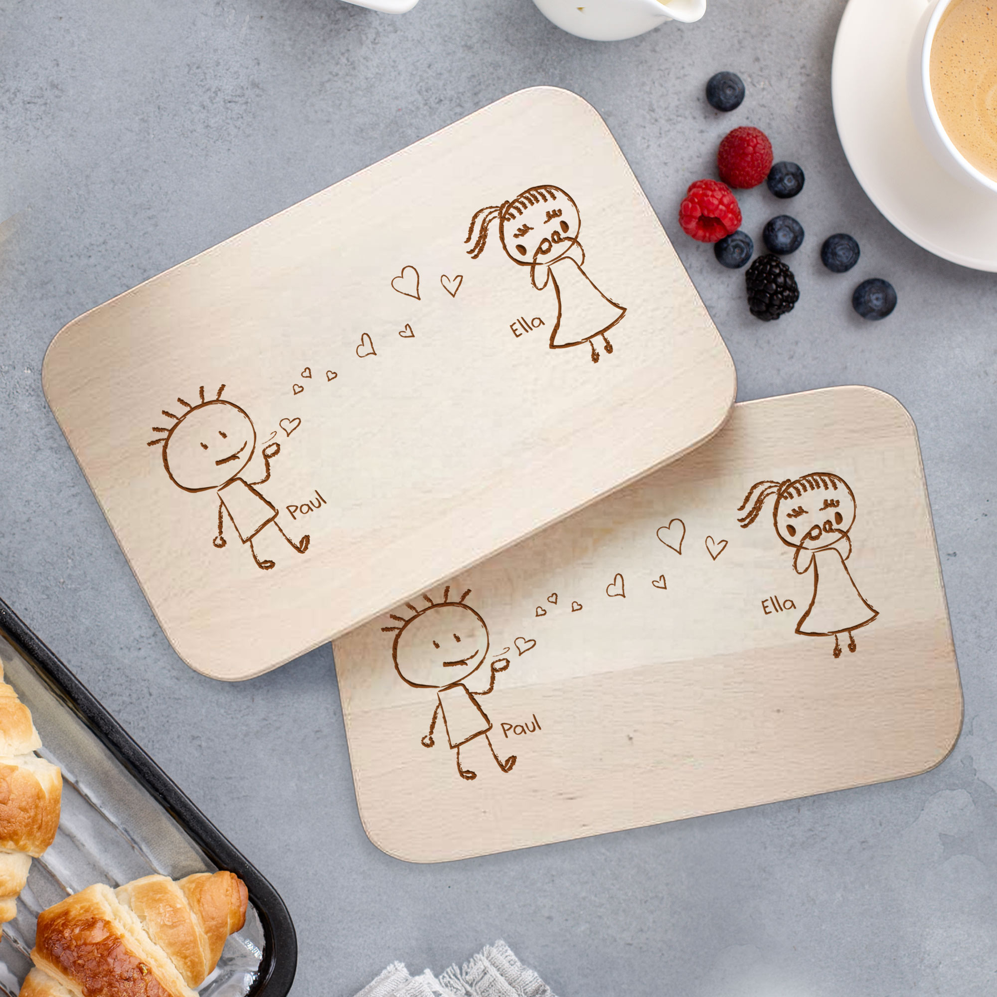 2er Set Frühstücksbrettchen mit Gravur - Liebespaar 2er Set Frühstücksbrettchen mit Gravur - Liebespaar