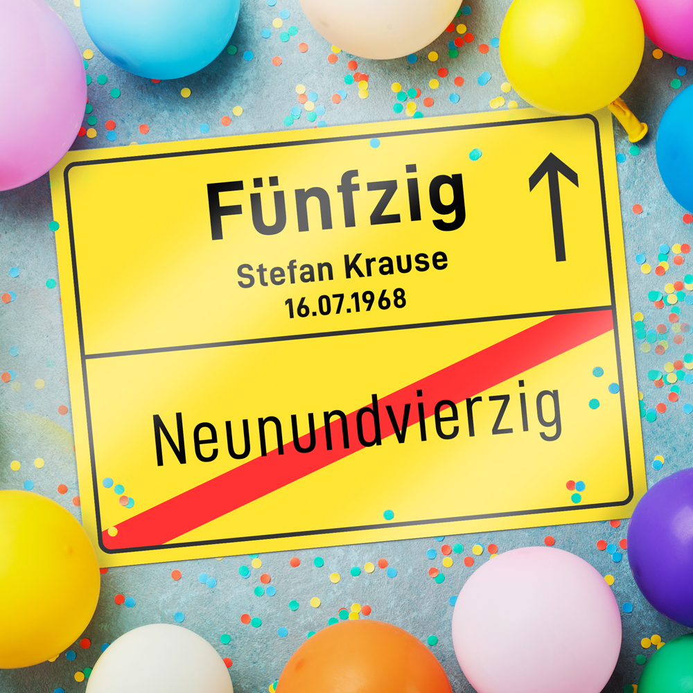 Personalisiertes Ortsschild - 50. Geburtstag 1957