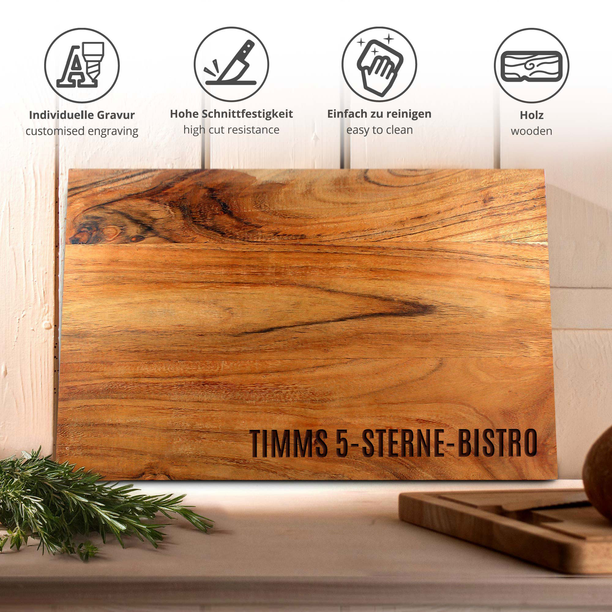 Personalisierter Schneideblock mit Griffmulden Personalisierter Schneideblock mit Griffmulden