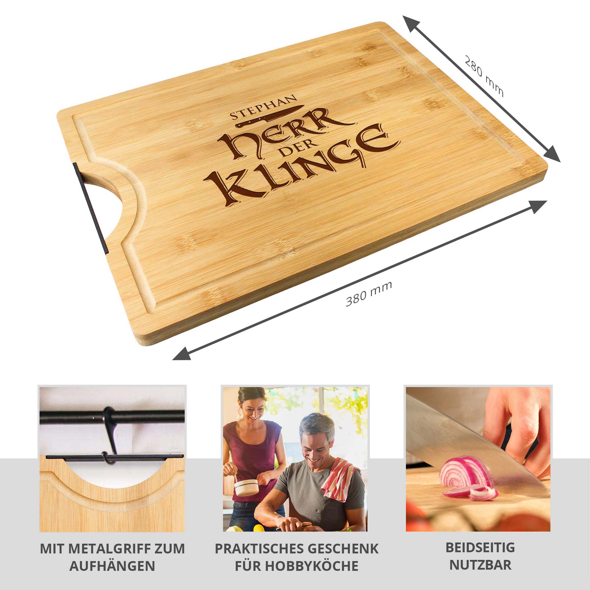Bambusholz Schneidebrett mit Gravur - Herr der Klinge Bambusholz Schneidebrett mit Gravur - Herr der Klinge