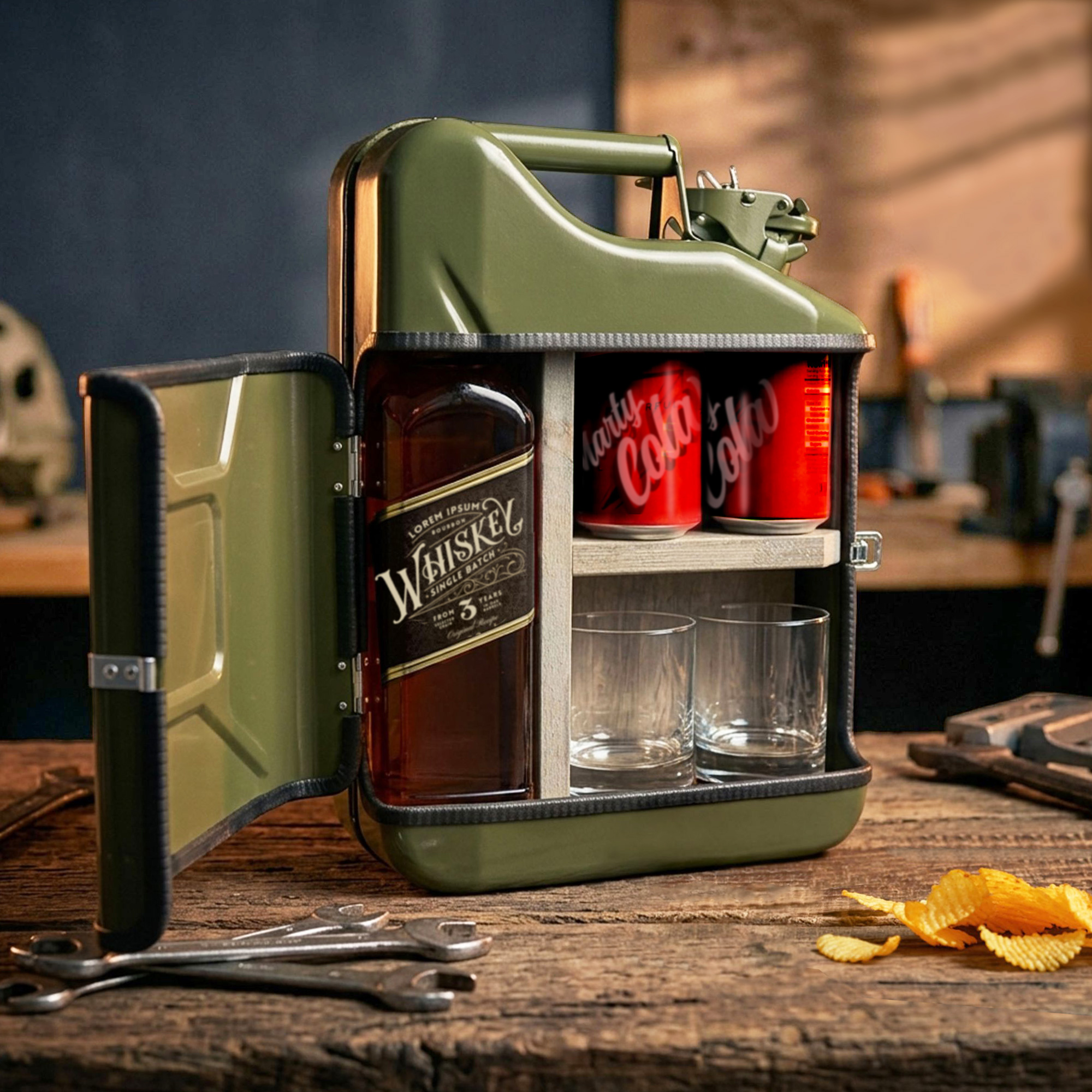 10l Kanisterbar 3-teilig - grüne Mini Bar mit Barschrank