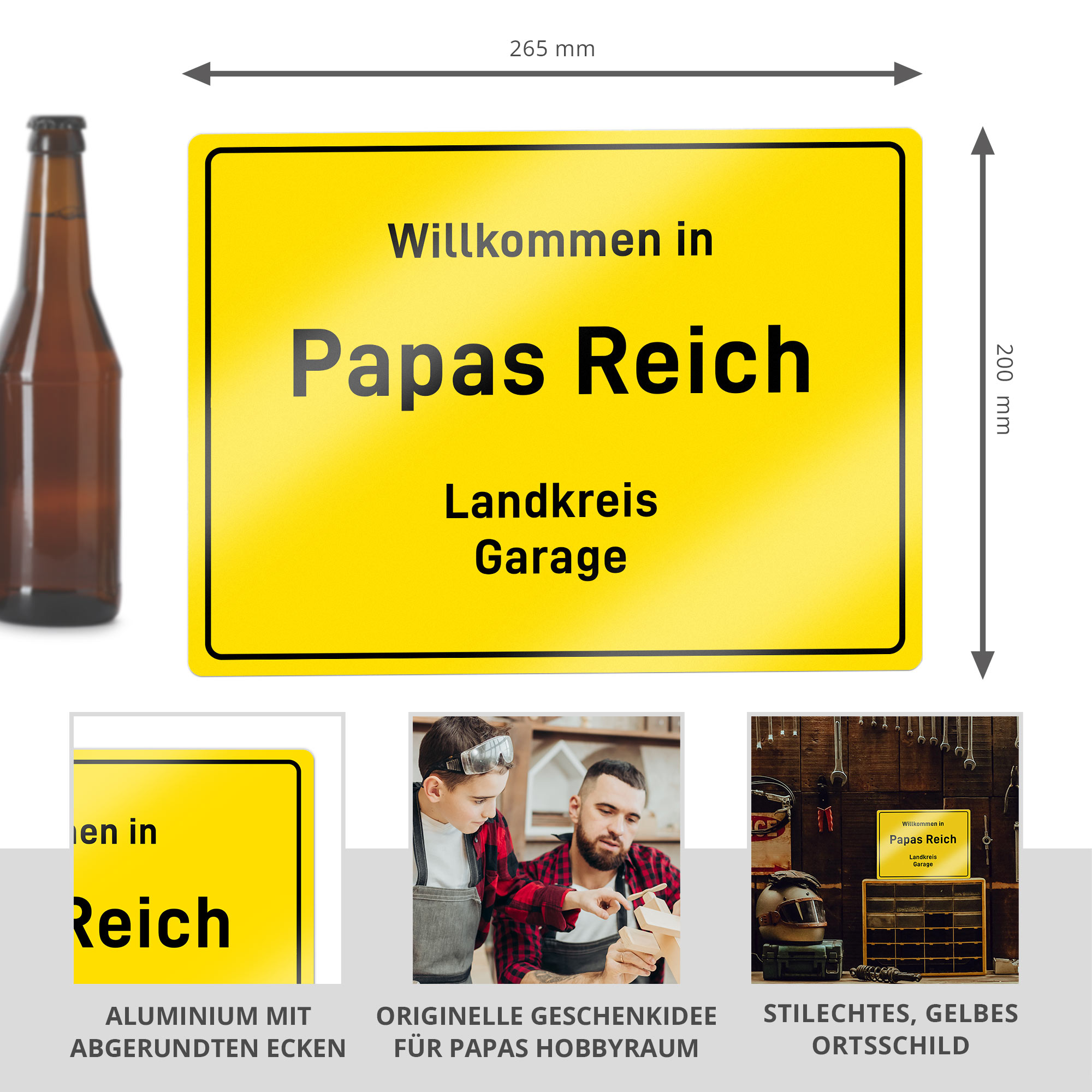 Aluschild - Ort - Papas Reich - Personalisiert