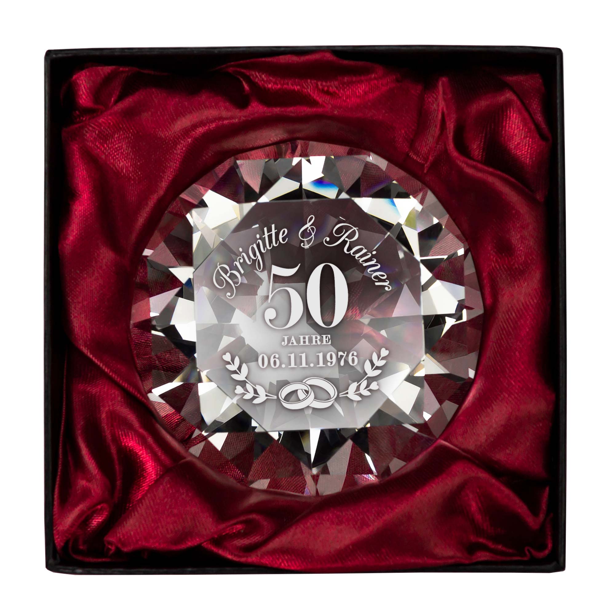 Diamant Kristall mit Gravur zur goldenen Hochzeit