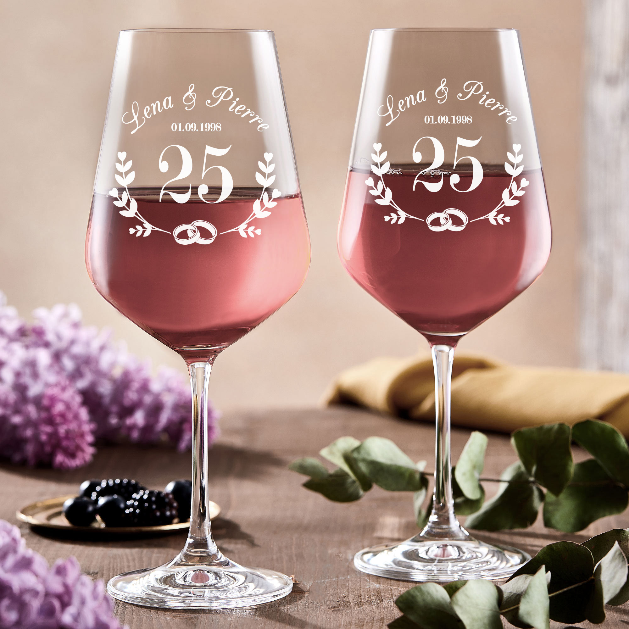 2er Set Weingläser - Silberhochzeit - Personalisiert