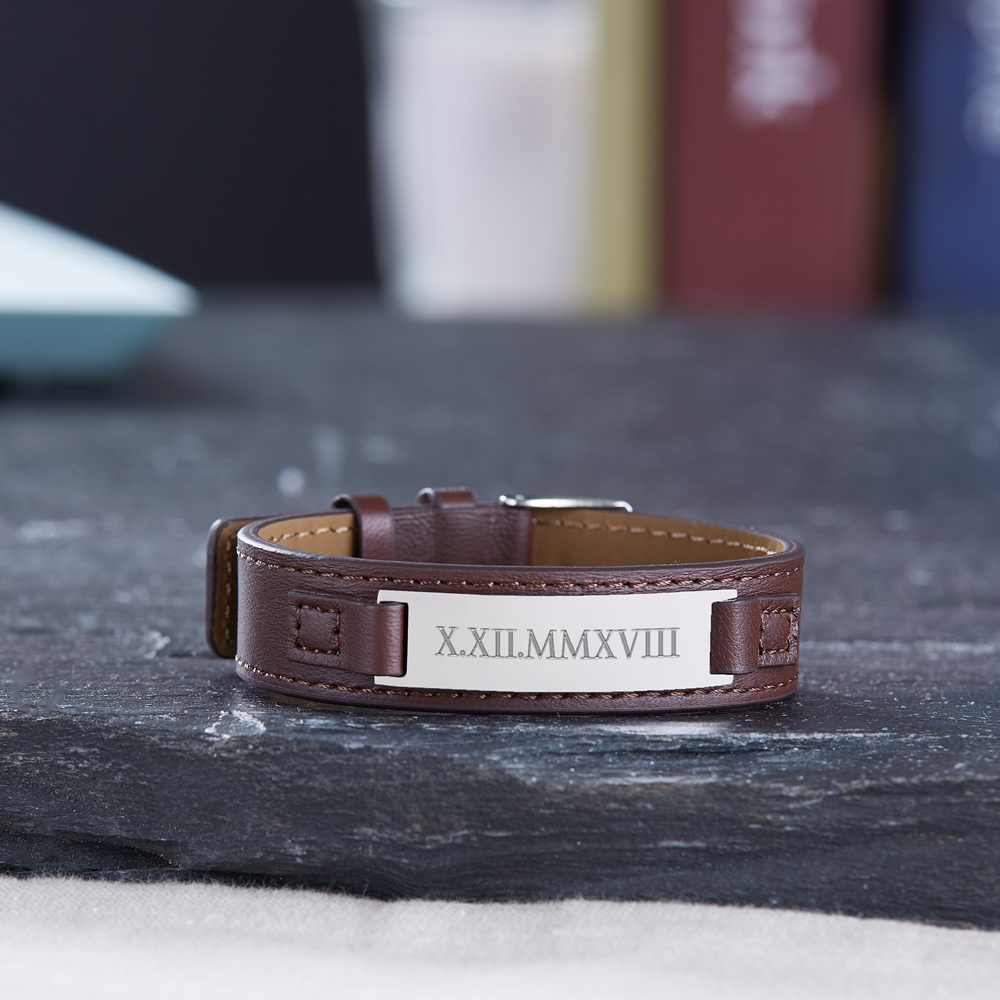 Lederarmband braun - Römische Zahlen