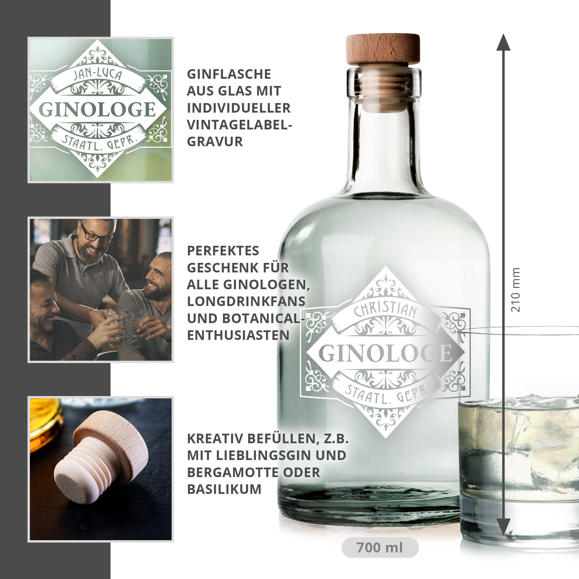 Glaskaraffe mit Gravur - Ginologe