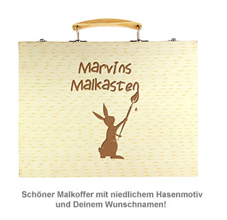 Malkasten Set mit Holzkoffer - Hasen Gravur