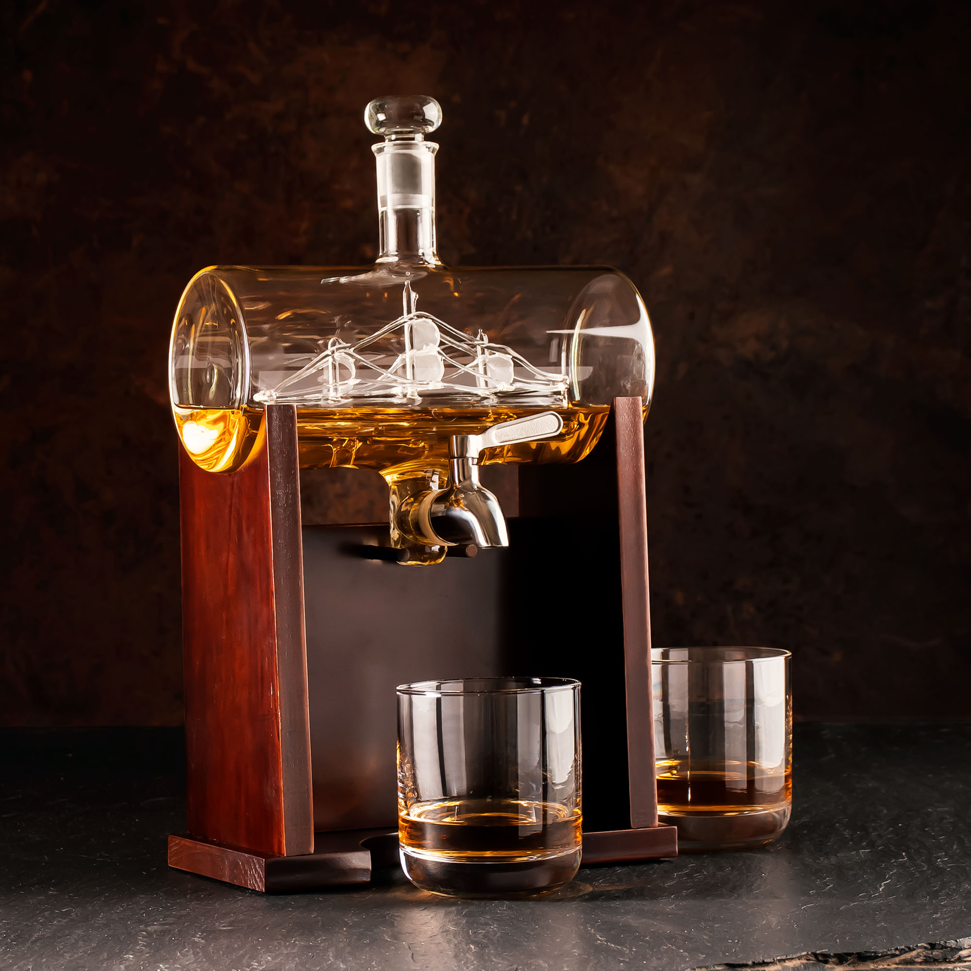 Whisky Set - Fass Karaffe mit 2 Gläsern