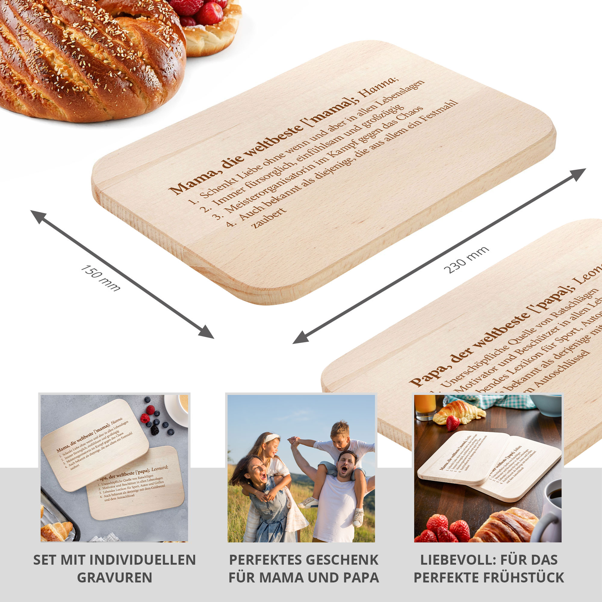 Frühstücksbrettchen Set mit Gravur - Definition Eltern - Personalisiert