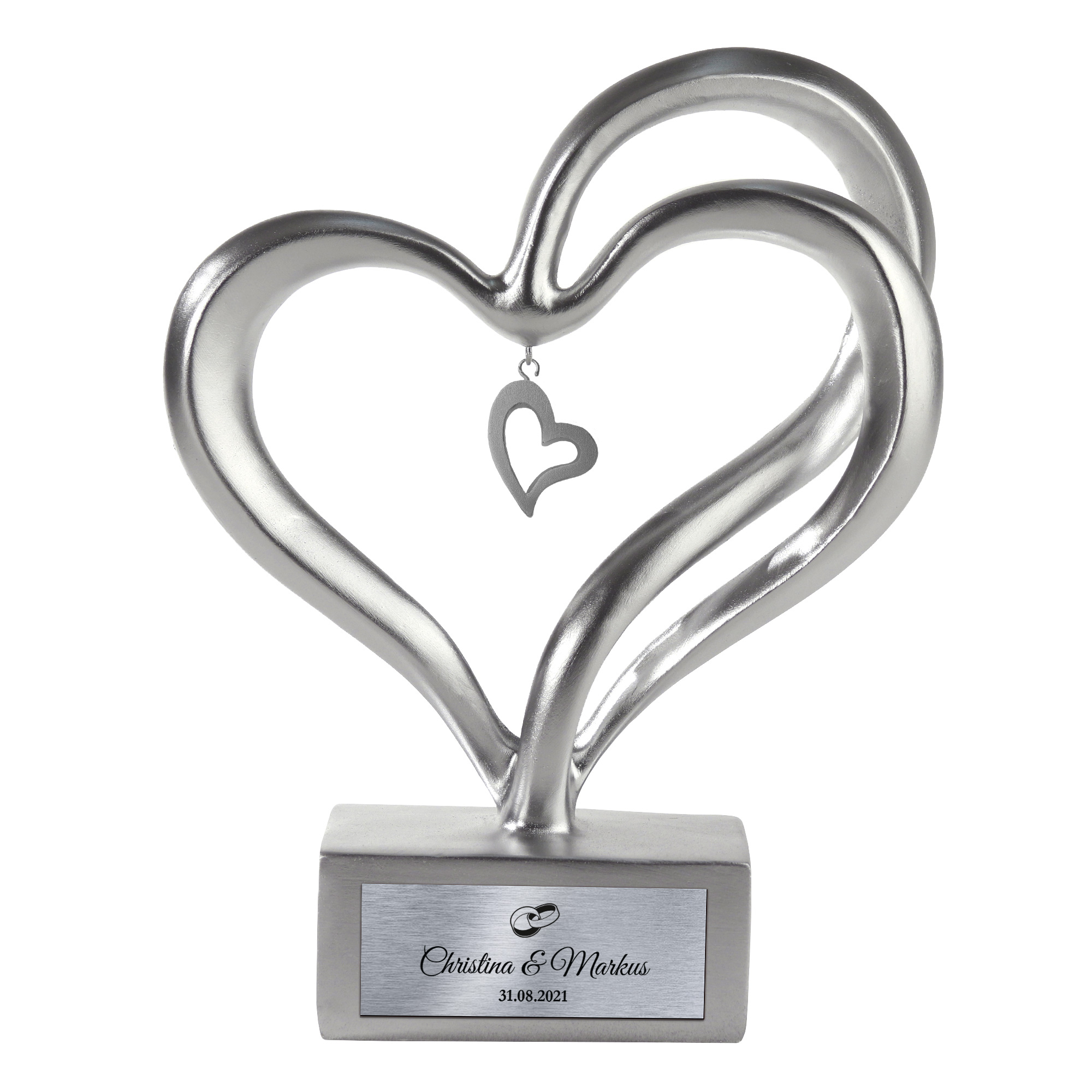 Personalisierte Silber Herz Skulptur zur Hochzeit