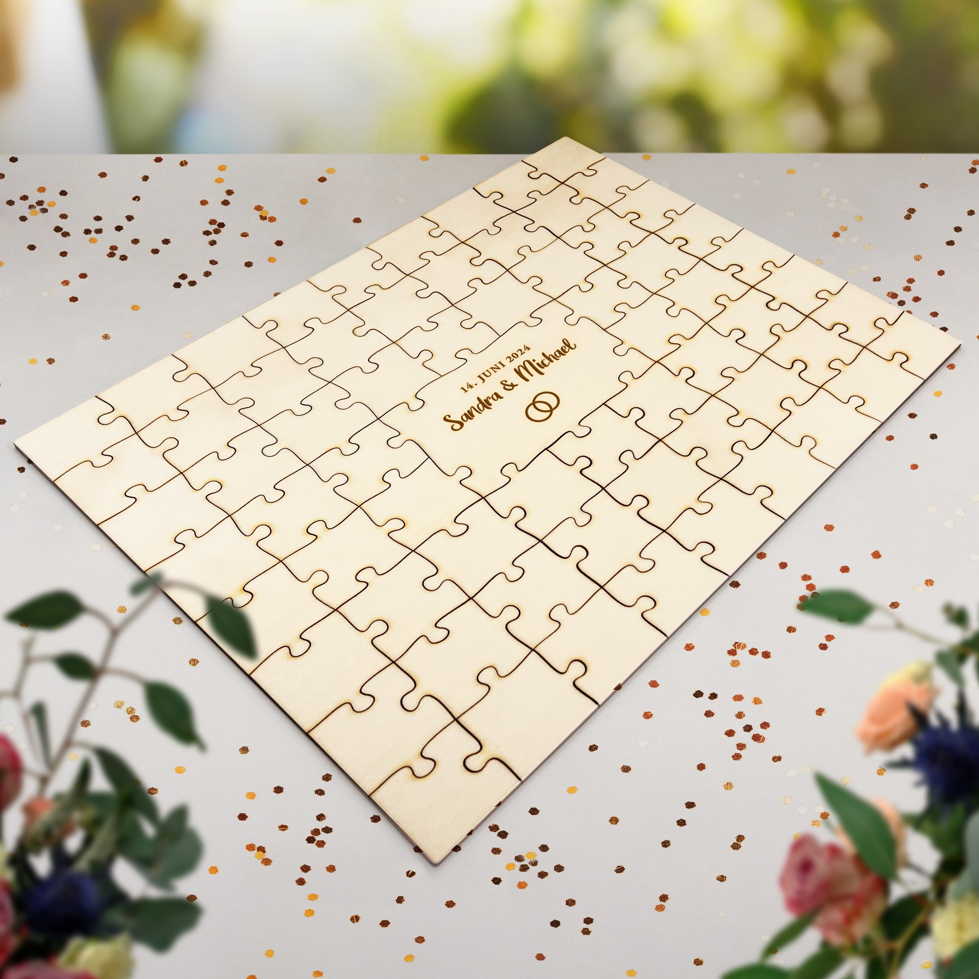 Gästebuch Puzzle - A2 - Hochzeit - Ringe - Personalisiert