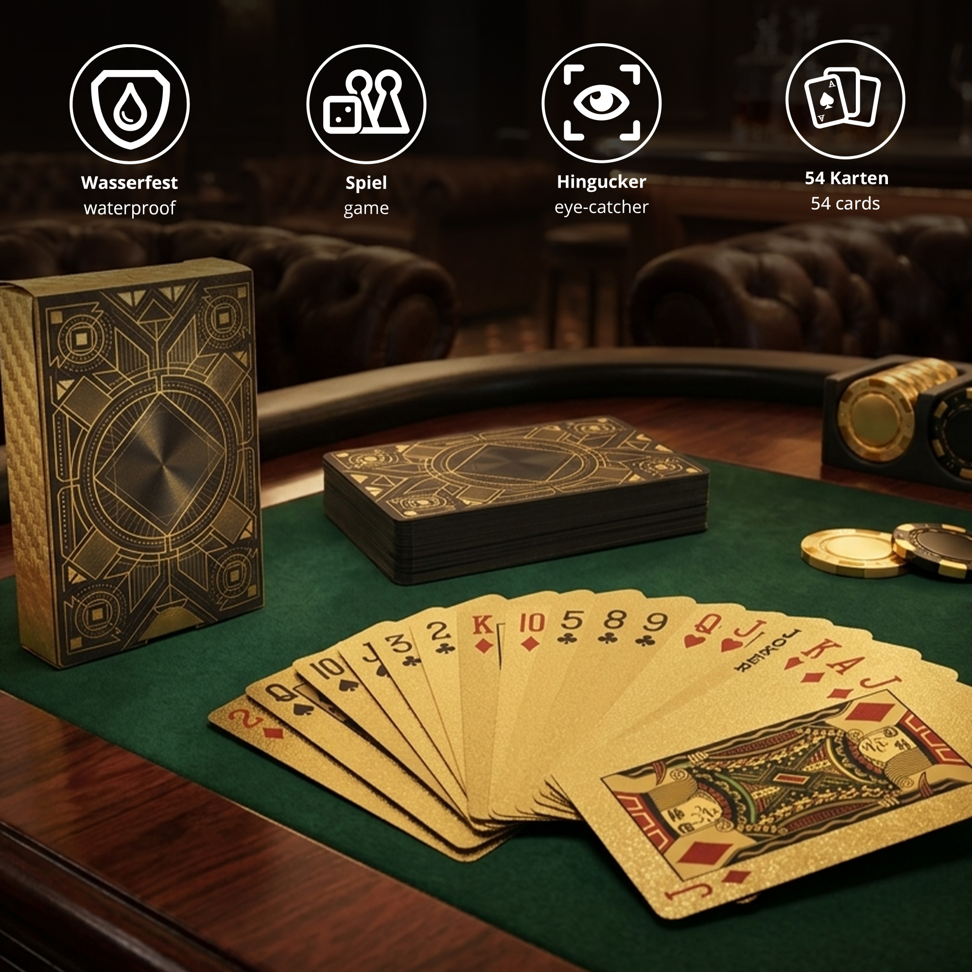 Goldene Spielkarten Deluxe in edler Verpackung