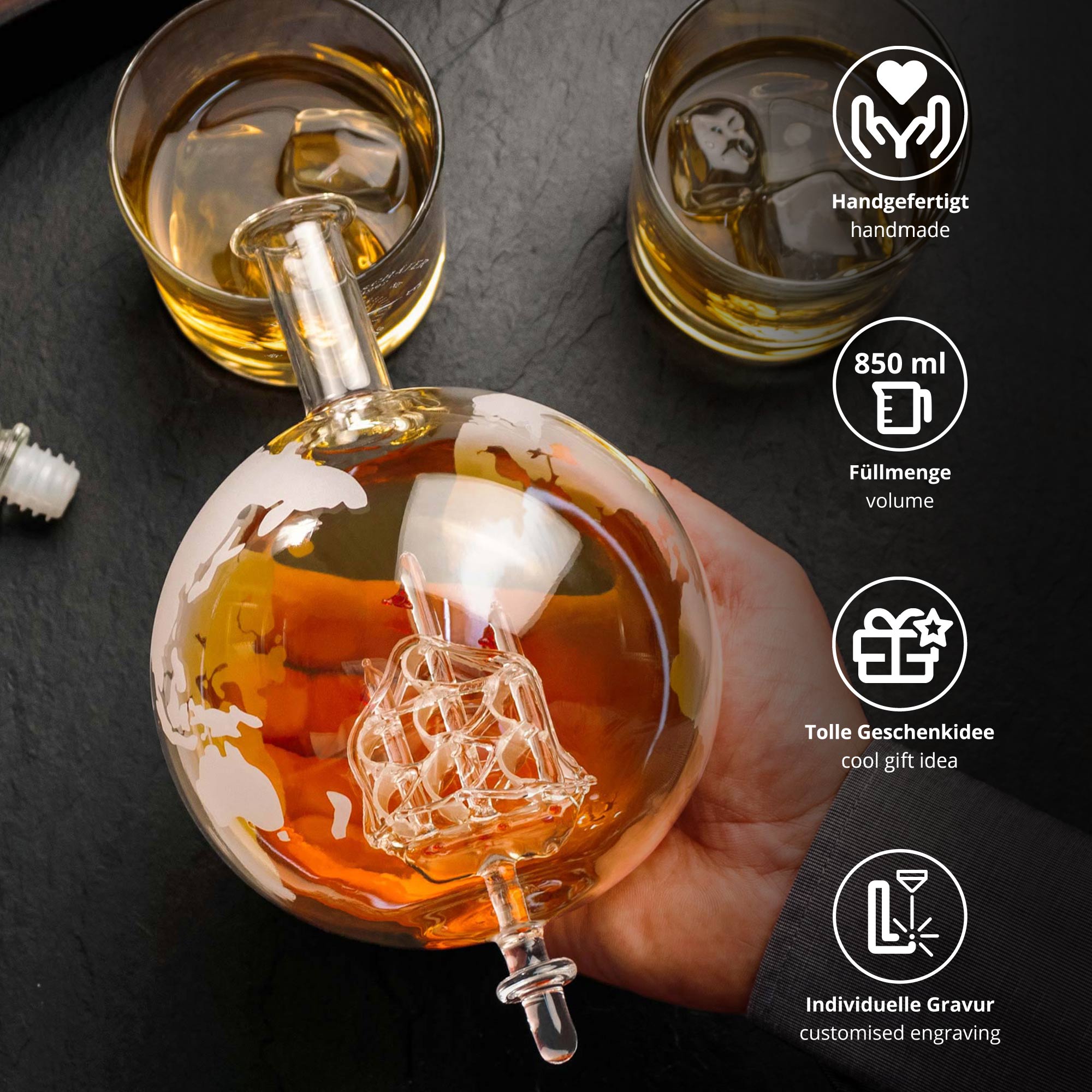 Whisky Set mit Globus Karaffe und Glas - Kompass 3196 - 3