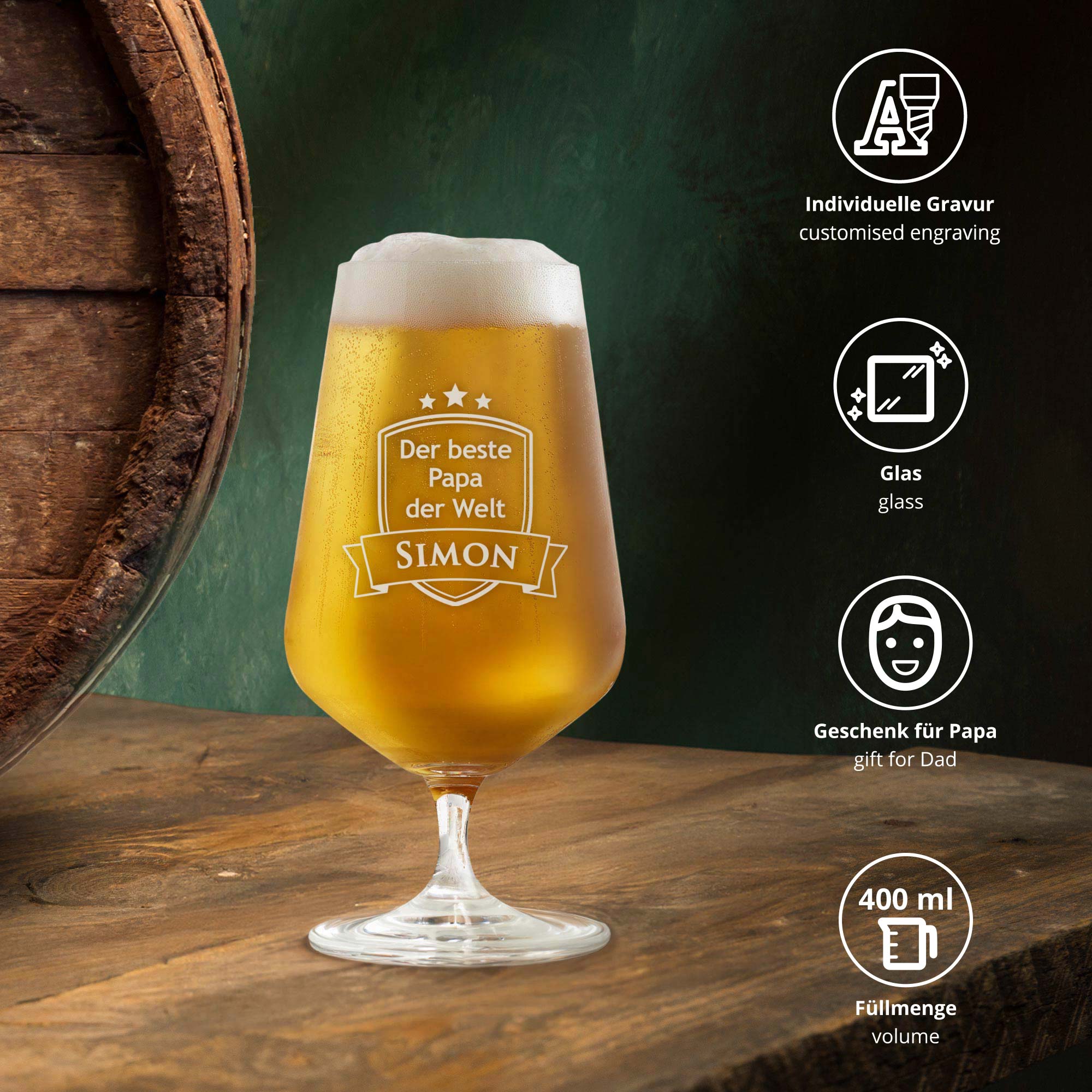 Bierglas mit Gravur - Bester Papa Bierglas mit Gravur - Bester Papa