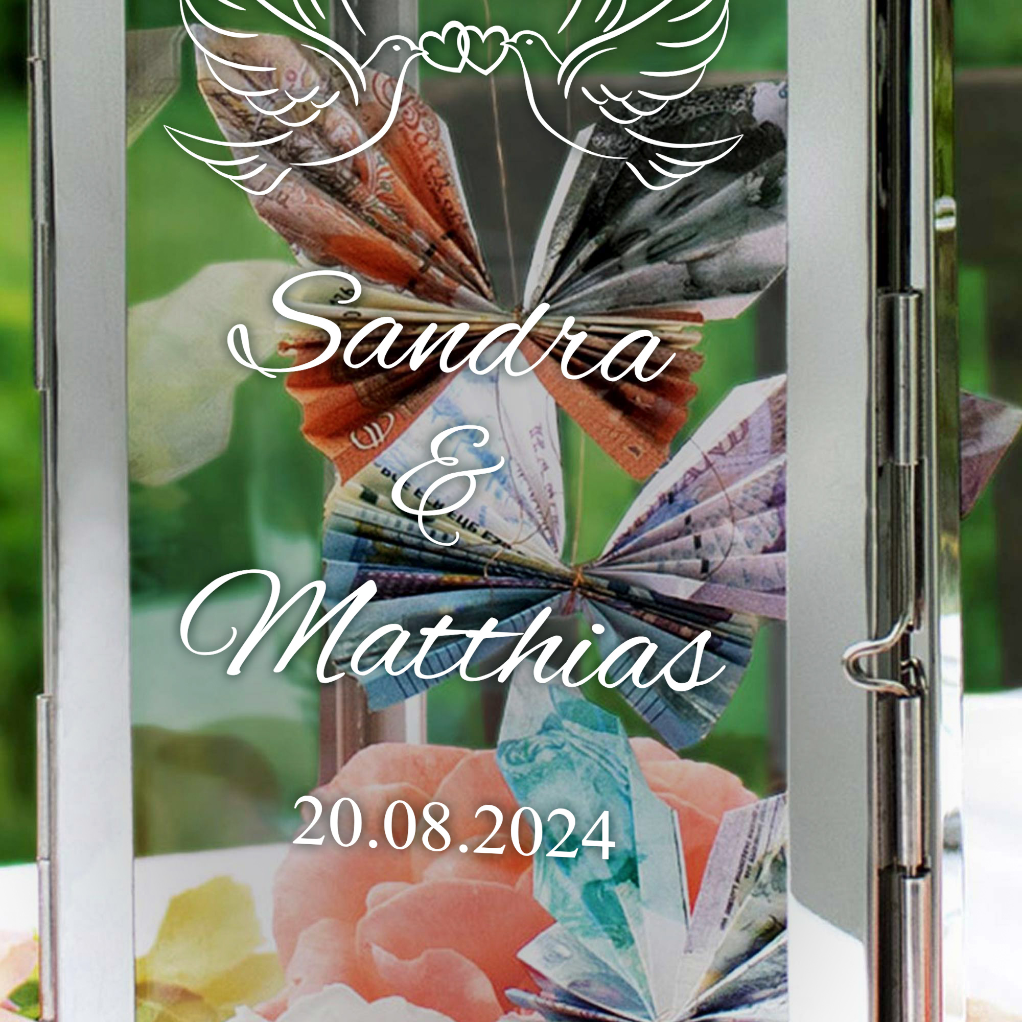 Laterne - Silber - Klein - Hochzeit - Tauben - Personalisiert