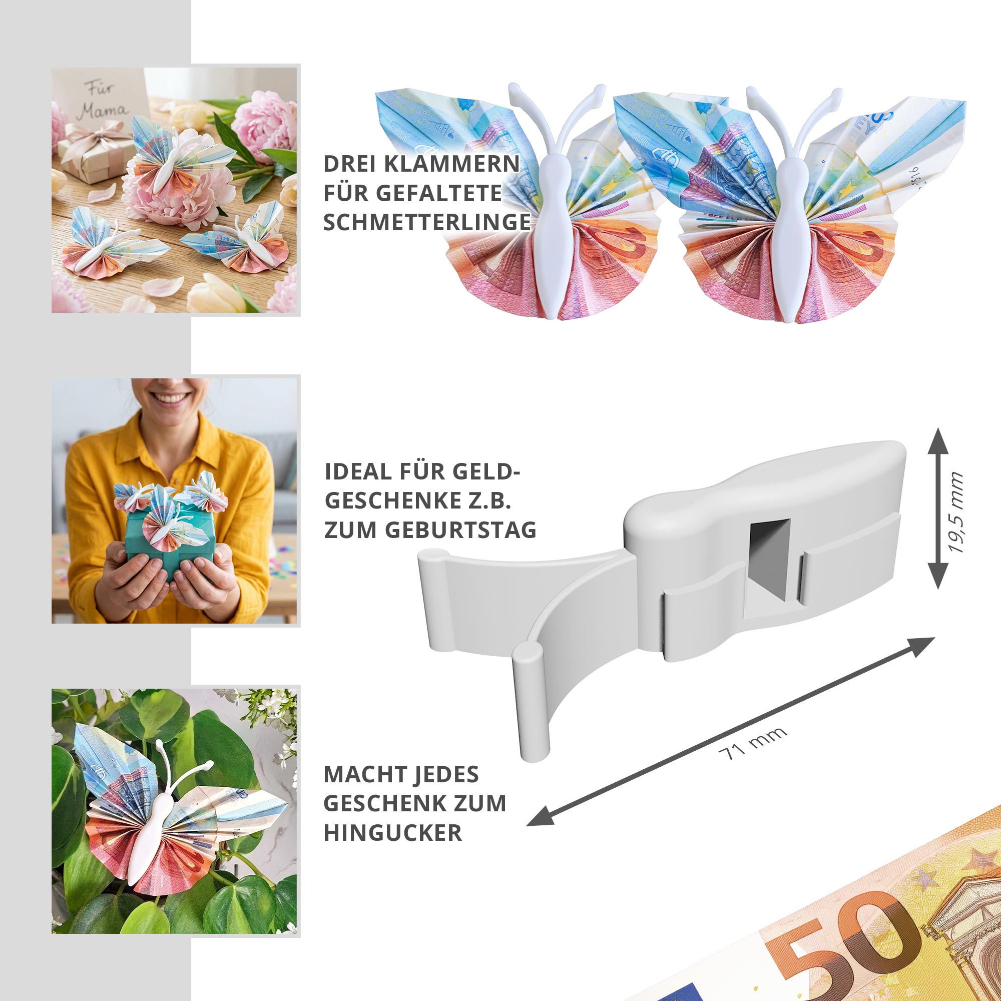 Geldgeschenk Schmetterling Weiß - 3er Set Geschenkverpackung für Geld Geldgeschenk Schmetterling Weiß - 3er Set Geschenkverpackung für Geld