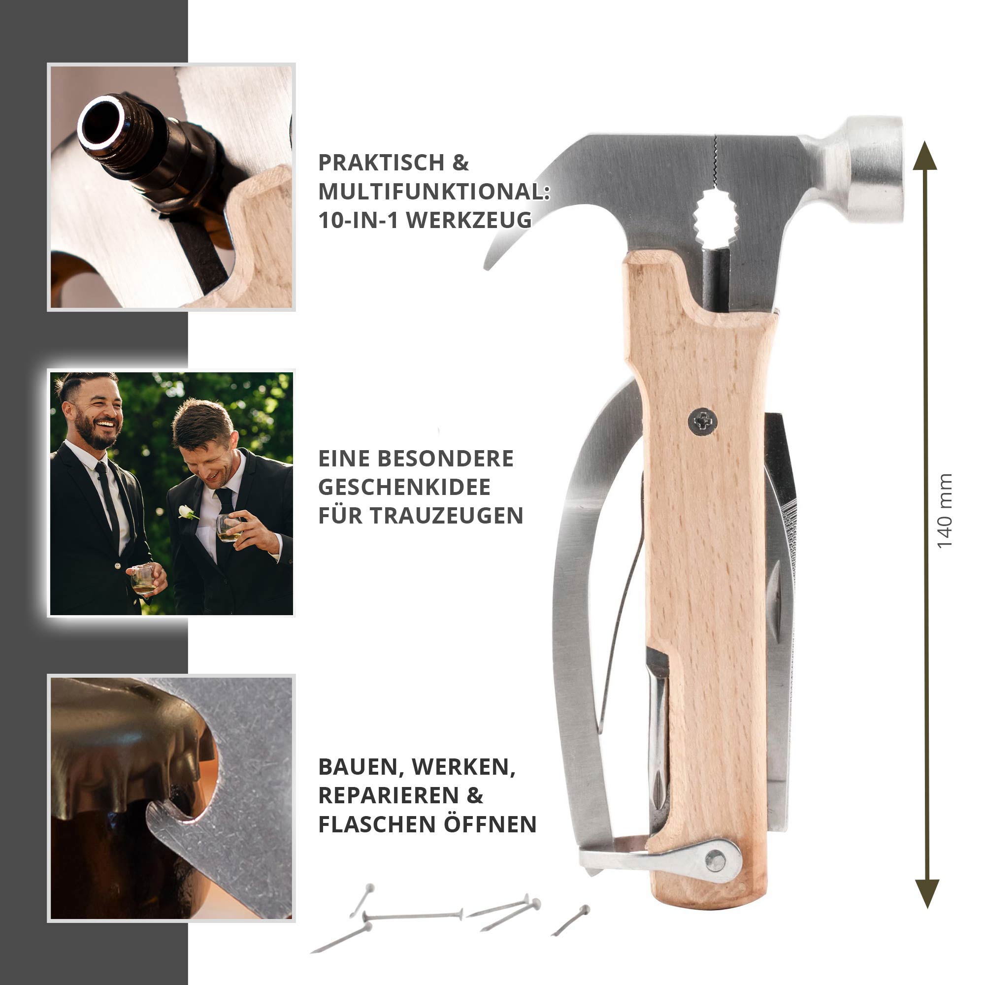 Holz Hammer Multifunktionswerkzeug - Trauzeuge