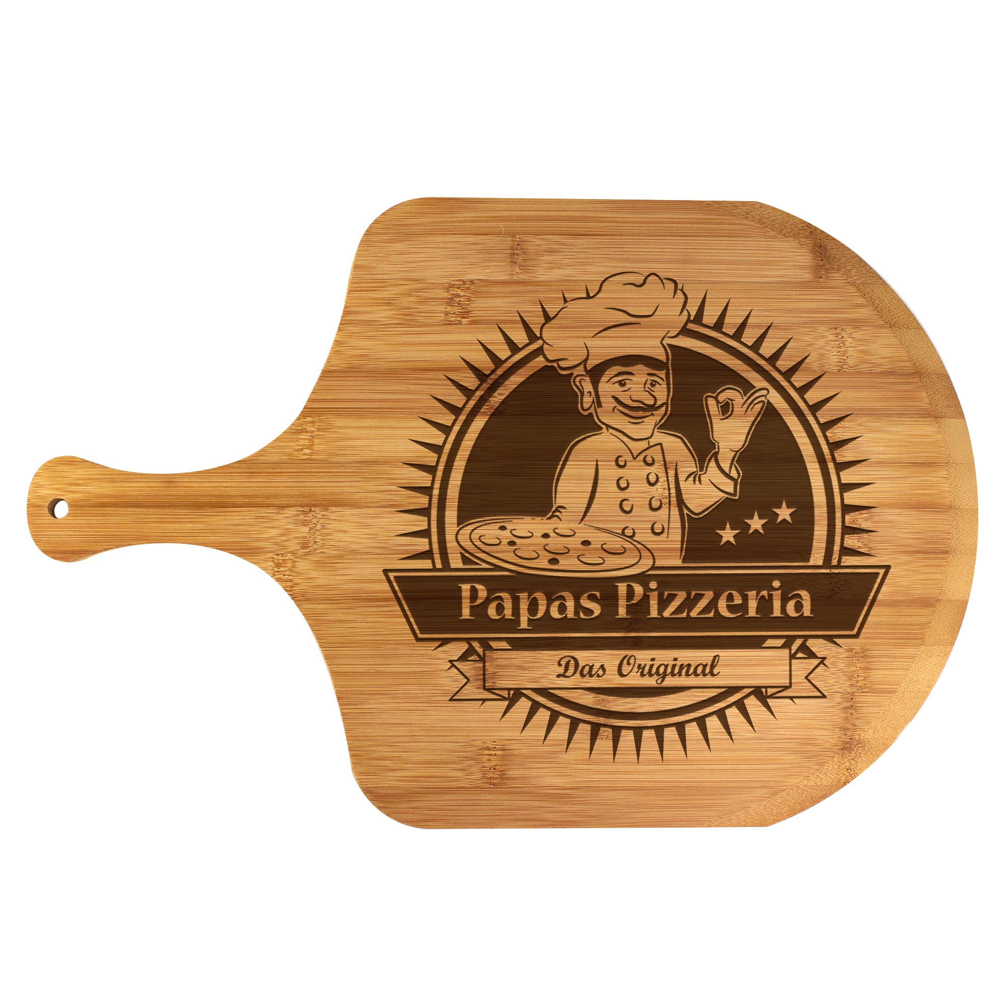 Pizzabrett Premium mit Gravur - Papas Pizzeria