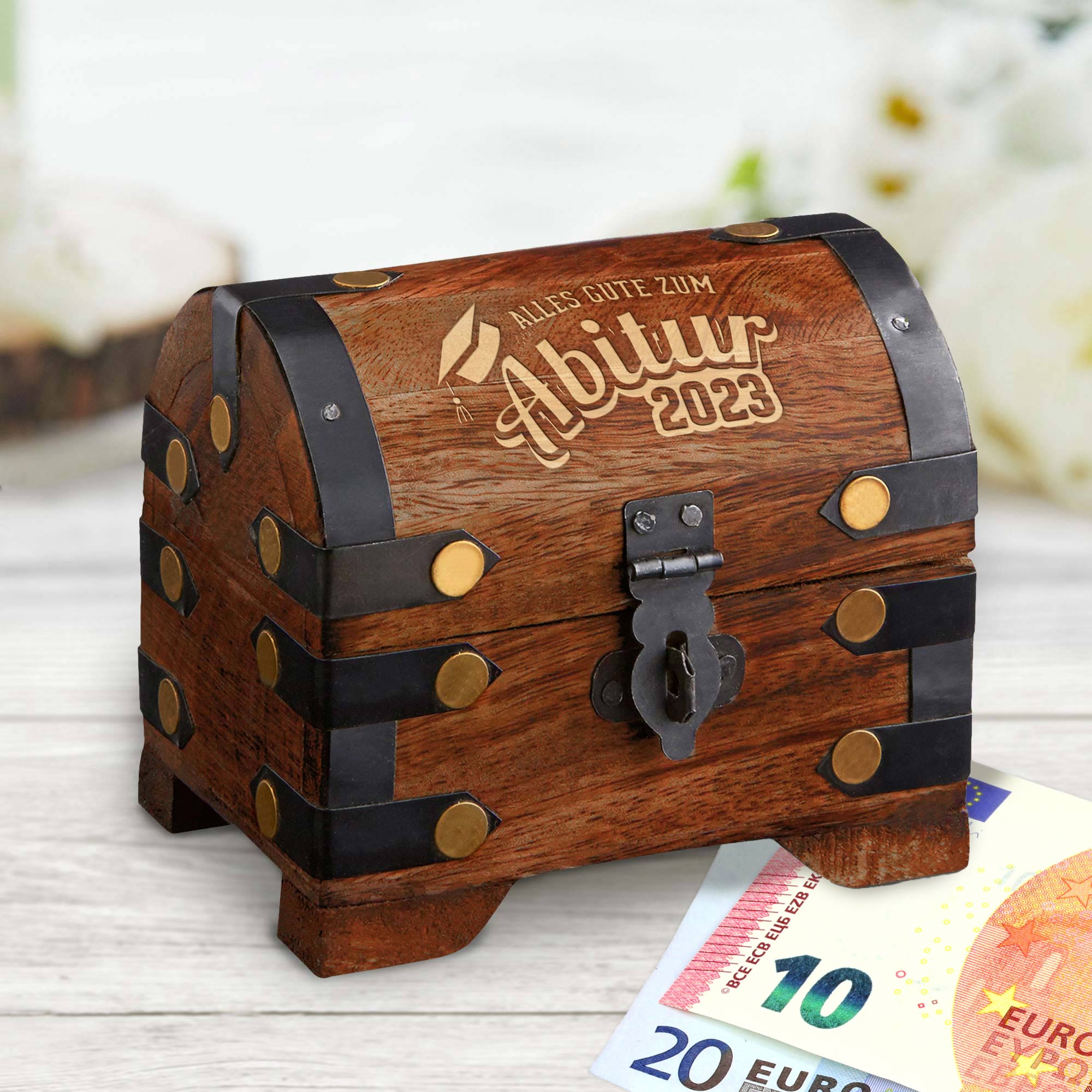 Mini Geld Schatztruhe zum Abitur Dunkel