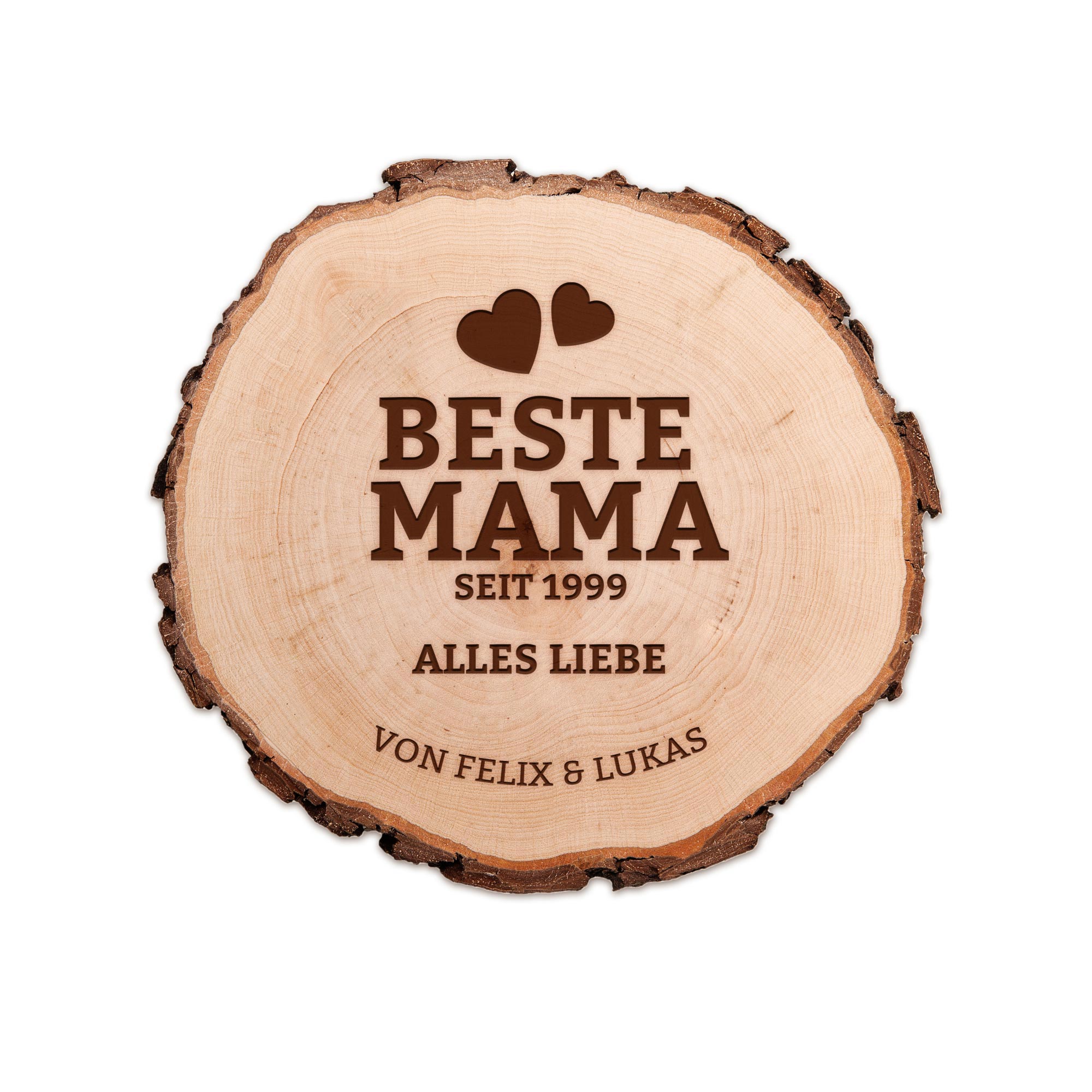 Baumscheibe mit Gravur - Beste Mama von Herzen Baumscheibe mit Gravur - Beste Mama von Herzen