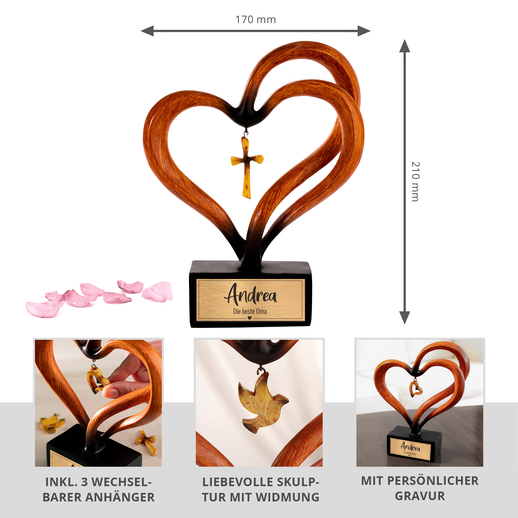 Personalisierte Holz Herz Skulptur für die Beste Oma