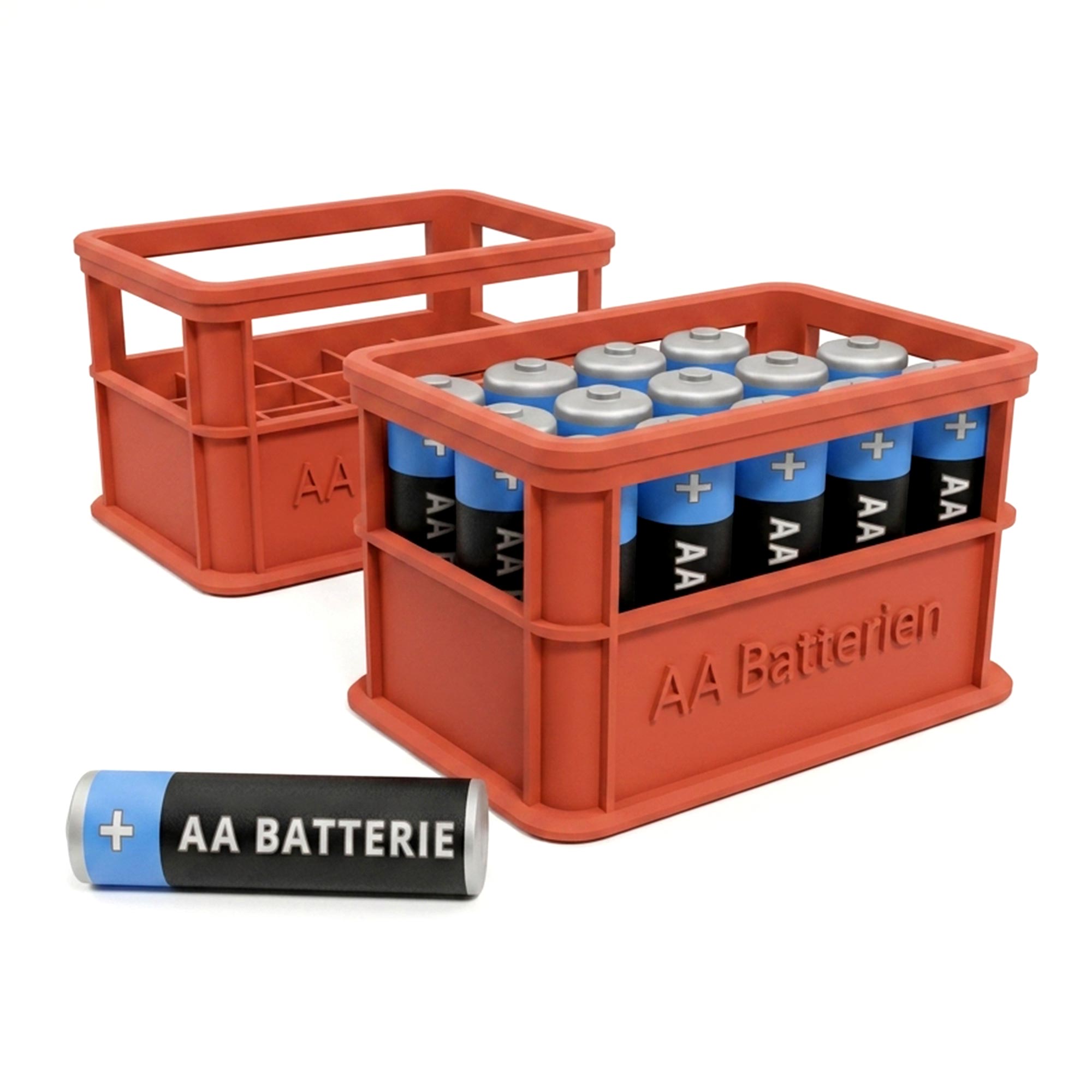 Stapelbare Aufbewahrungsbox für Batterien AA - 2er Set Bierkasten Rot
