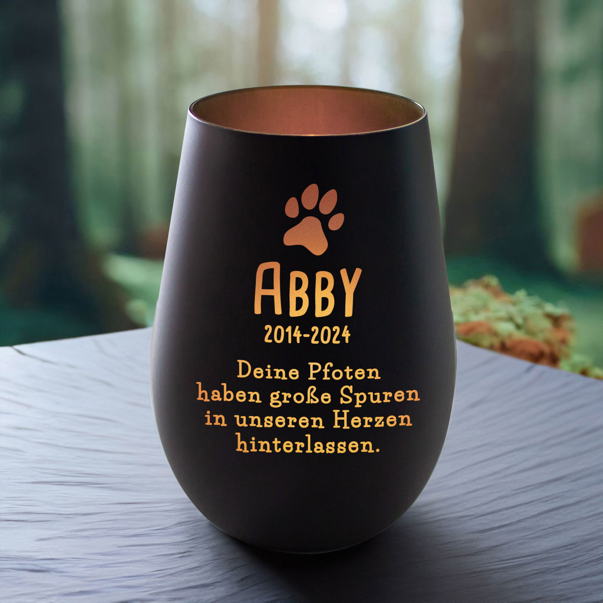 Schwarzes Windlicht zur Trauer für Hund - Bronze
