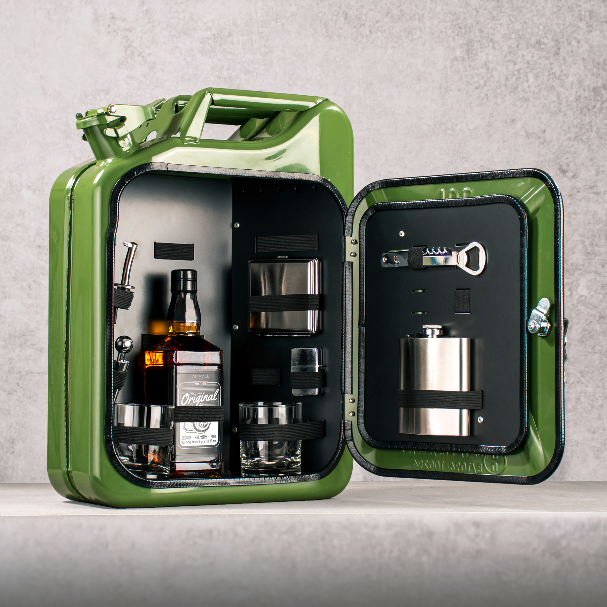 Mobile Mini Bar - Kanister Barschank mit Zubehör grün