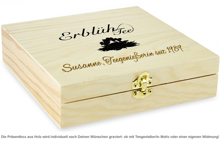 Erblühtee in edler Holzbox mit Gravur - Weißer Tee 2039 - 1