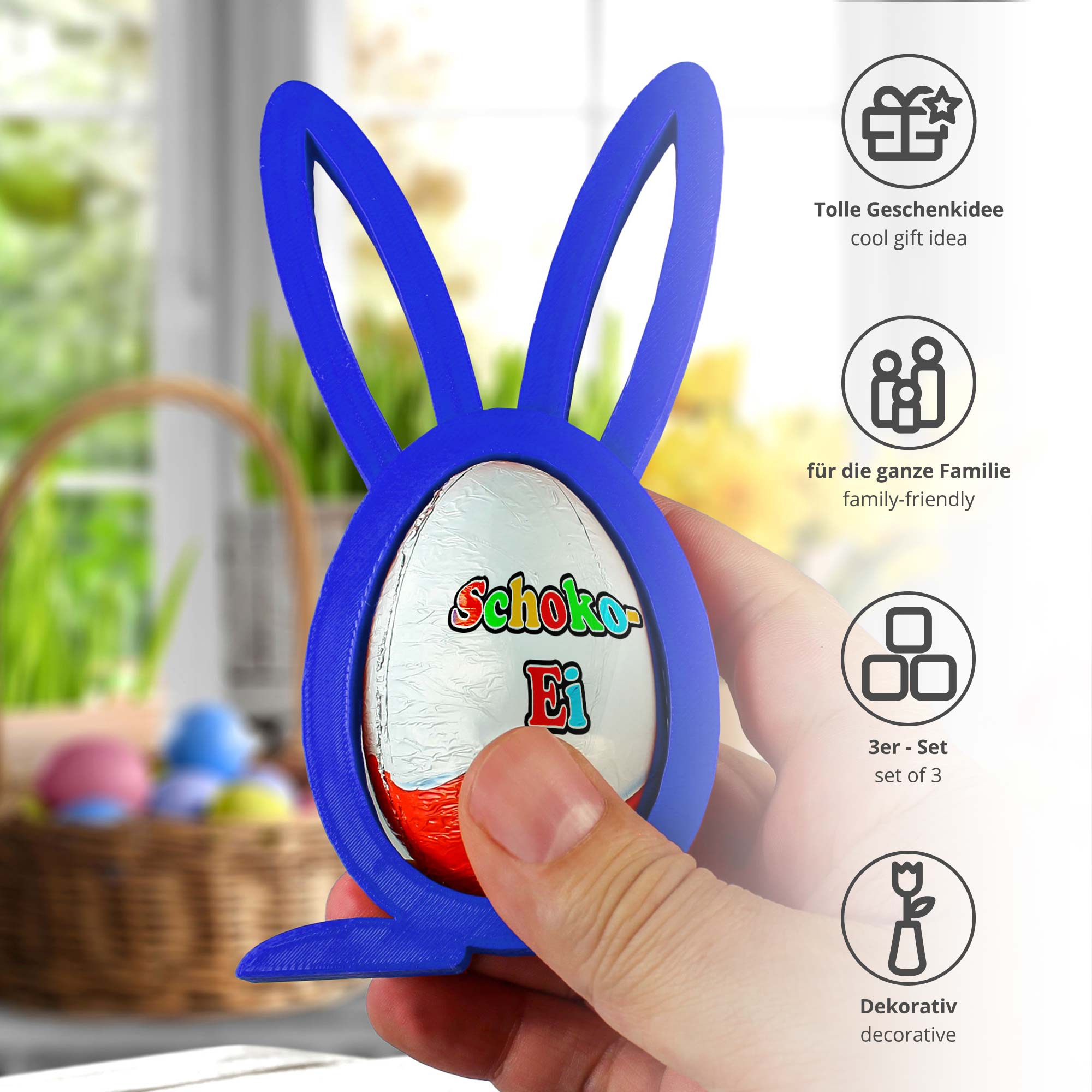 Osterhase Ü-Ei Halter Blau - 3er Set