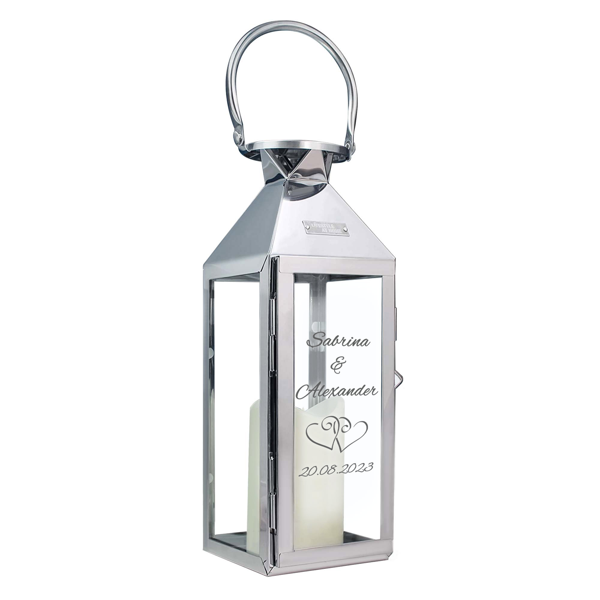 Laterne - Silber - Klein - Hochzeit - Herzen - Personalisiert