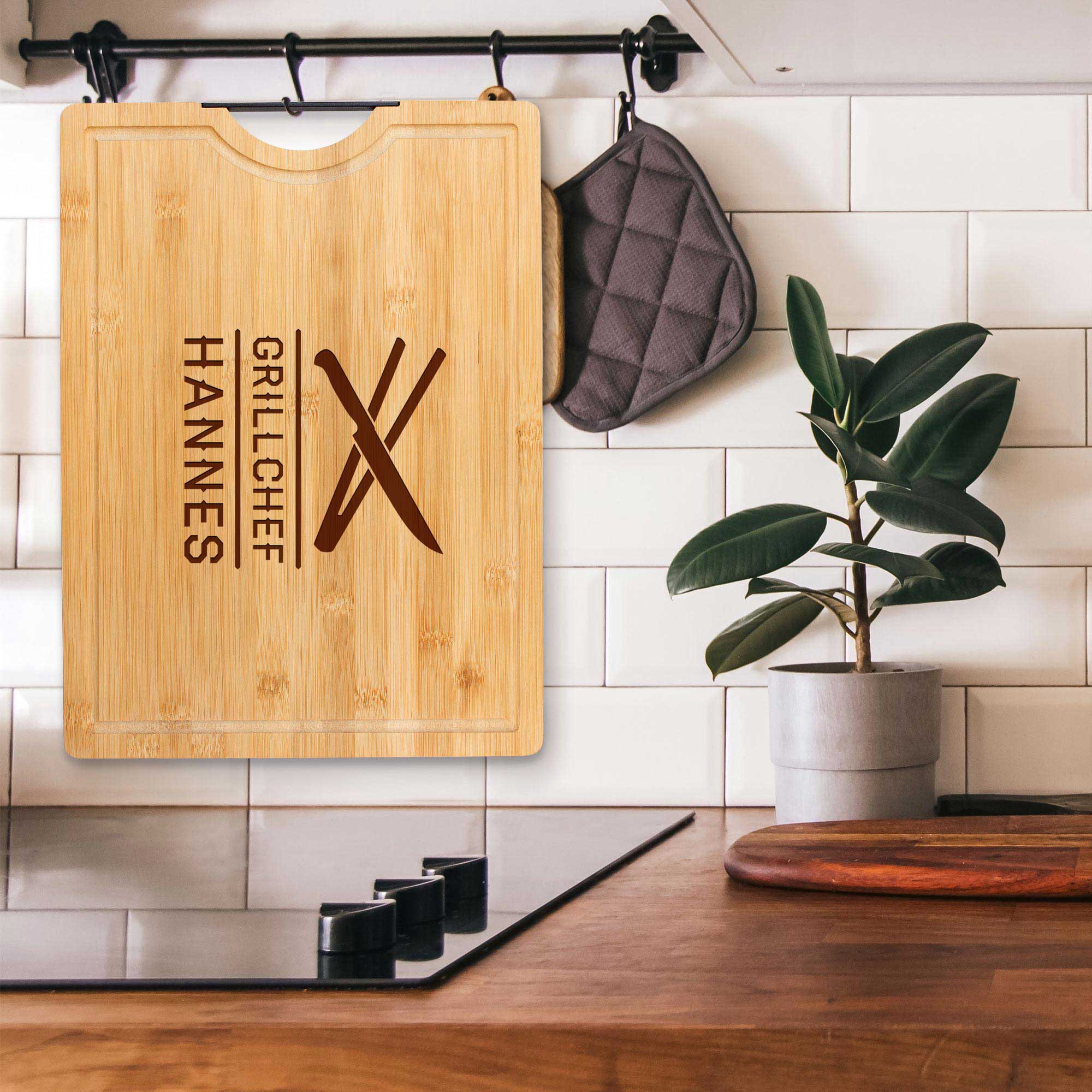Bambusholz Schneidebrett mit Grillchef Gravur Bambusholz Schneidebrett mit Grillchef Gravur