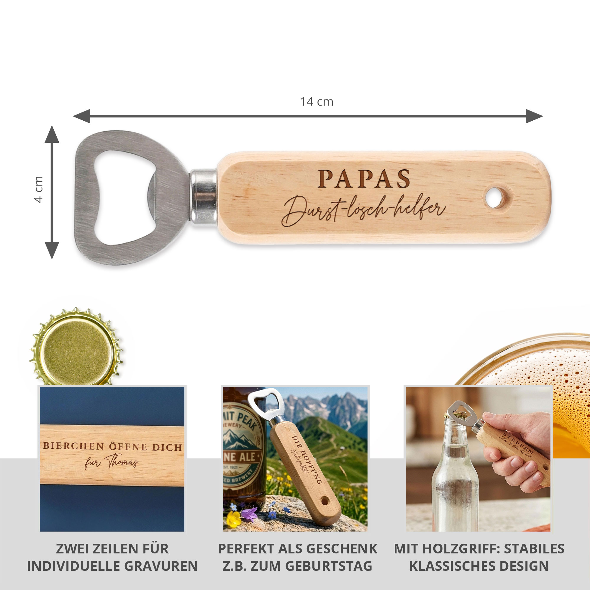 Personalisierter Flaschenöffner aus Holz Personalisierter Flaschenöffner aus Holz