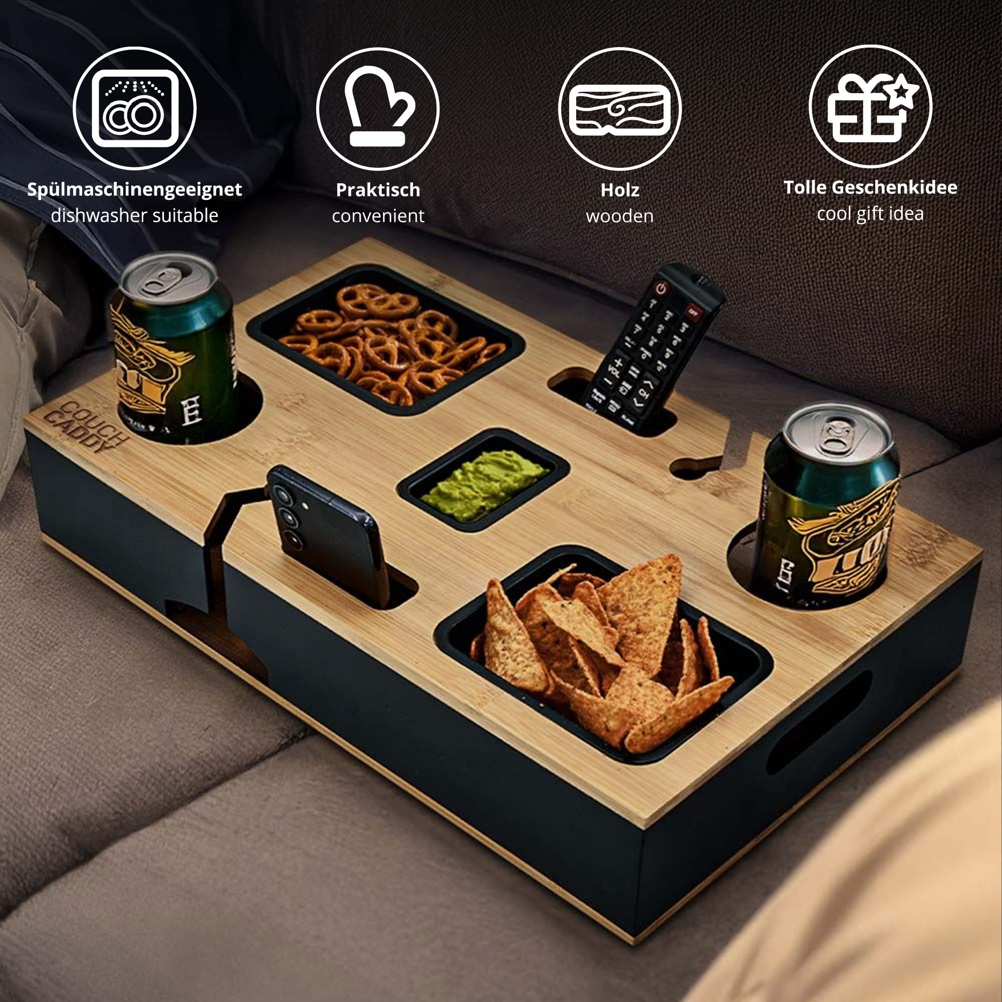 Couch Tablett mit Snackbar und Getränkehaltern