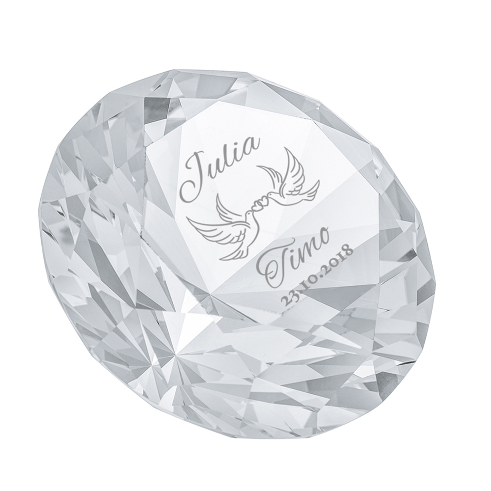 Diamant Kristall mit Gravur zur Hochzeit - Liebestauben 4034 - 2